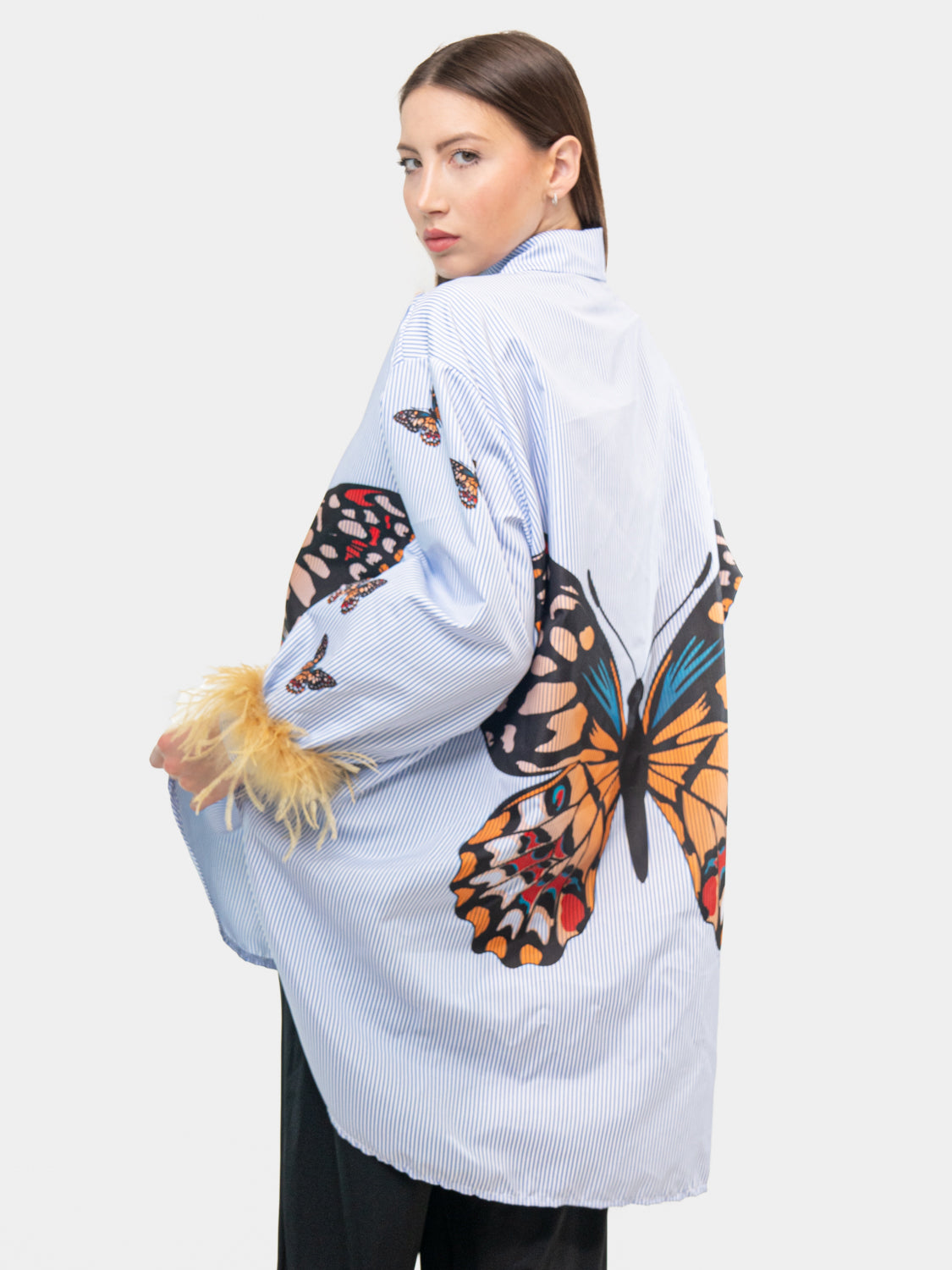 HAVANA Shirt - Butterflies Embroidered on Arm and Bust with Yellow Sleeves