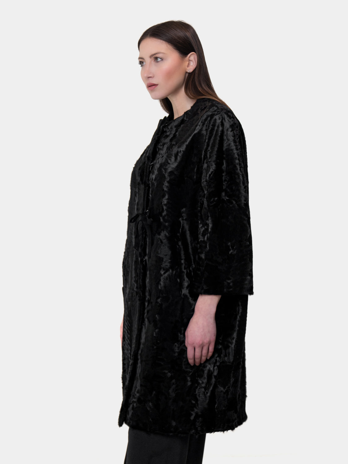 Pelliccia in Astracan Girocollo - Modello Kimono - Nero