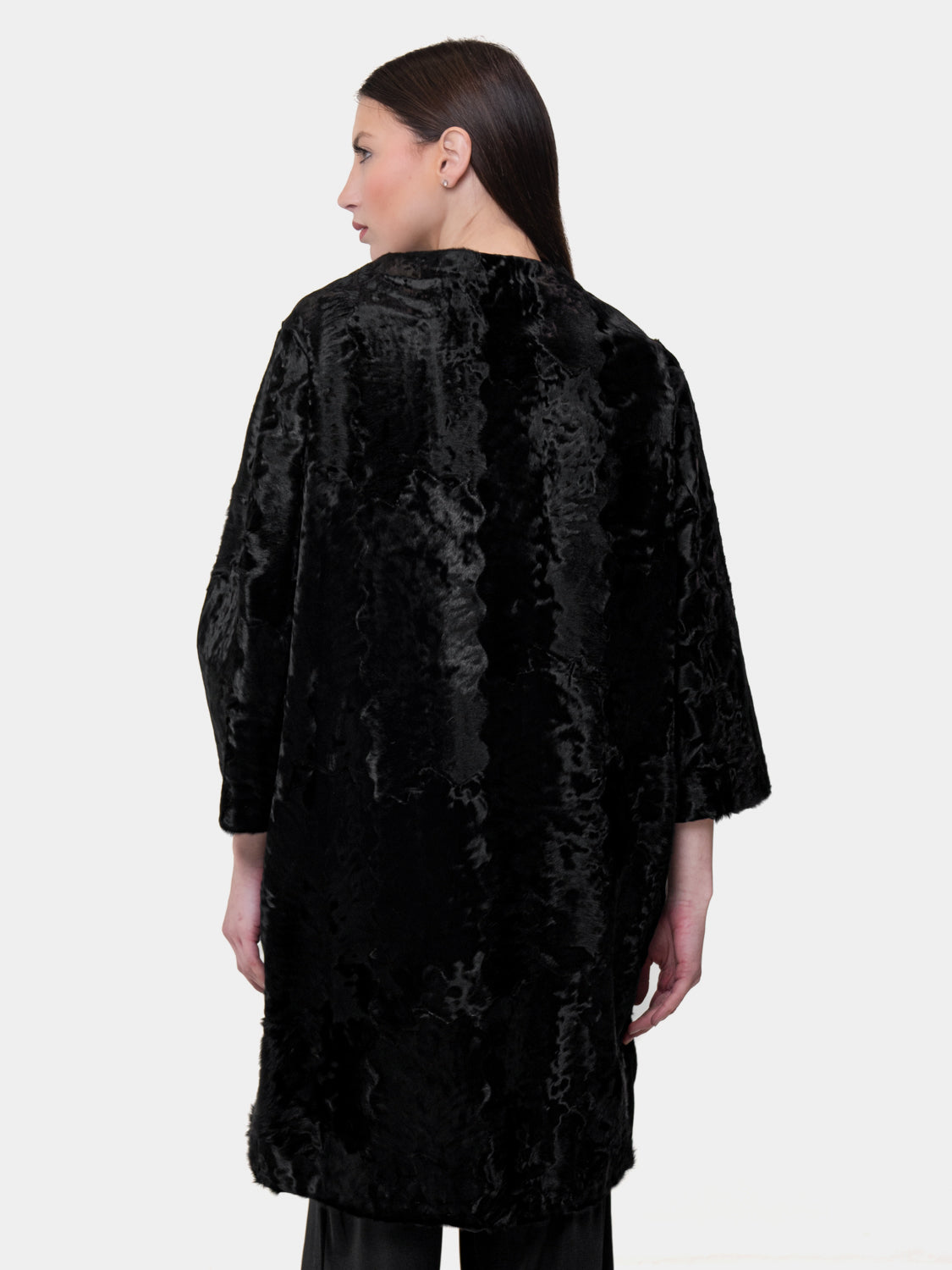 Pelliccia in Astracan Girocollo - Modello Kimono - Nero