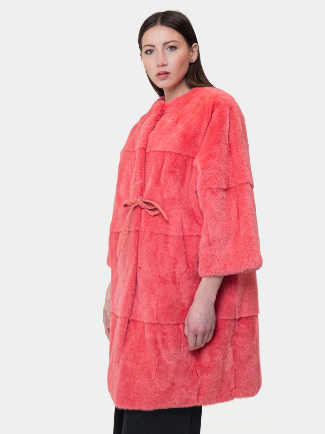 Cappotto di pelliccia in visone girocollo- Modello Kimono Rosa