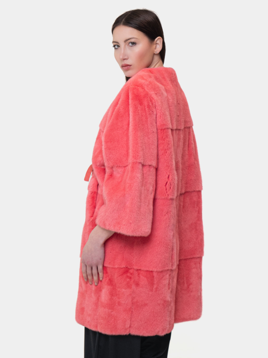 Cappotto di pelliccia in visone girocollo- Modello Kimono Rosa