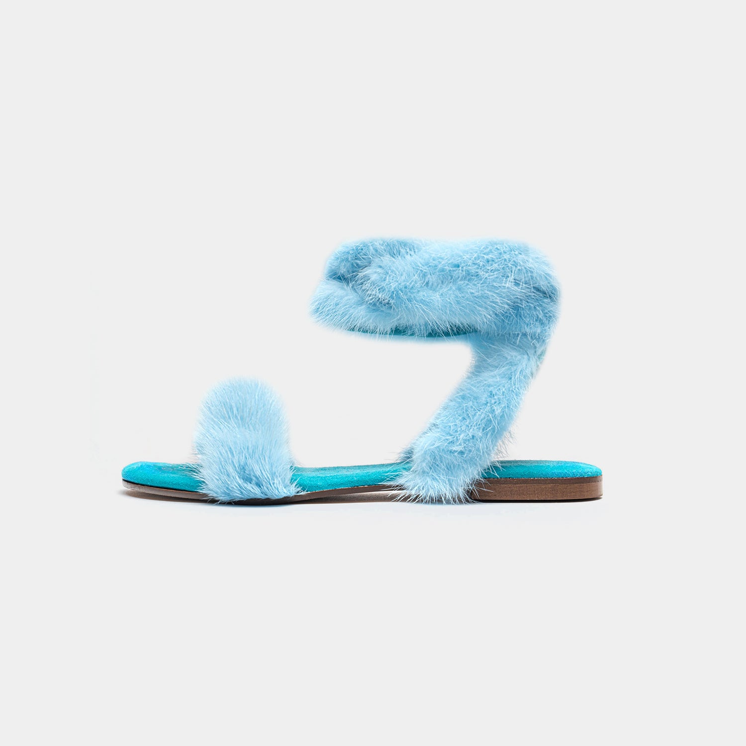 ST. TROPEZ - Sandal with Light Blue Mink Fur