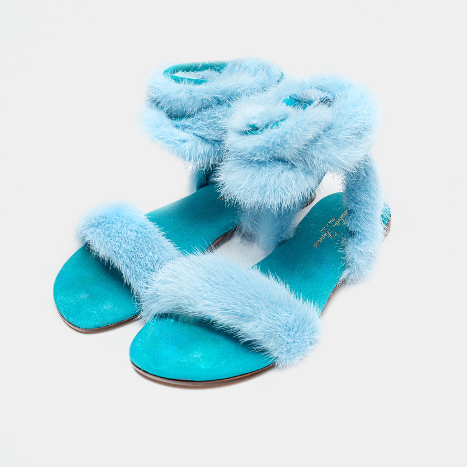 ST. TROPEZ - Sandal with Light Blue Mink Fur