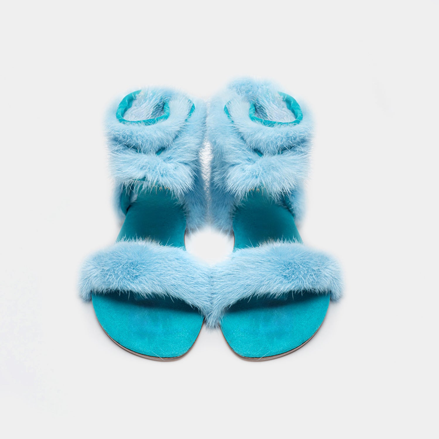 ST. TROPEZ - Sandal with Light Blue Mink Fur