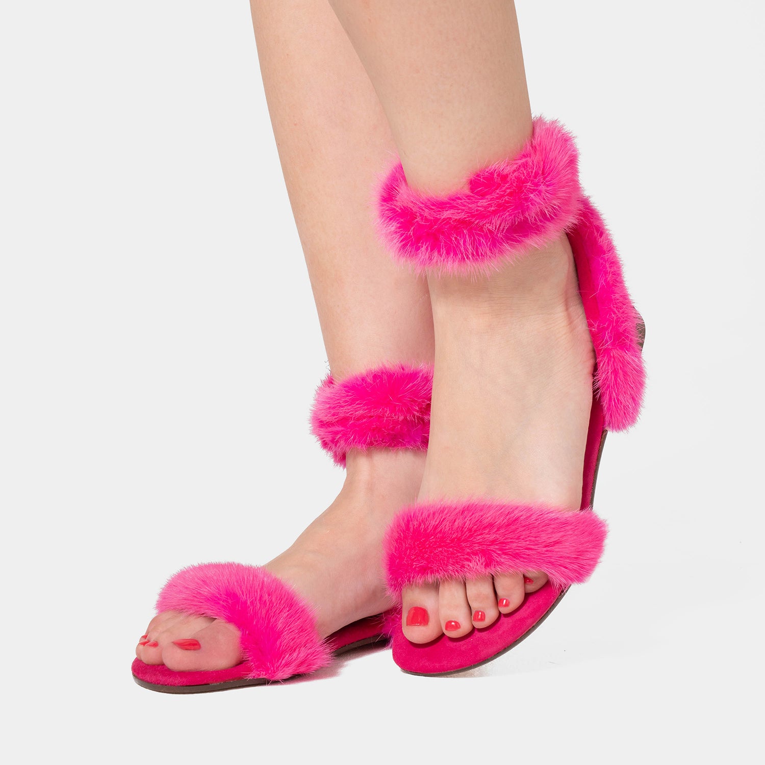 ST. TROPEZ - Sandal with Fuchsia Mink Fur