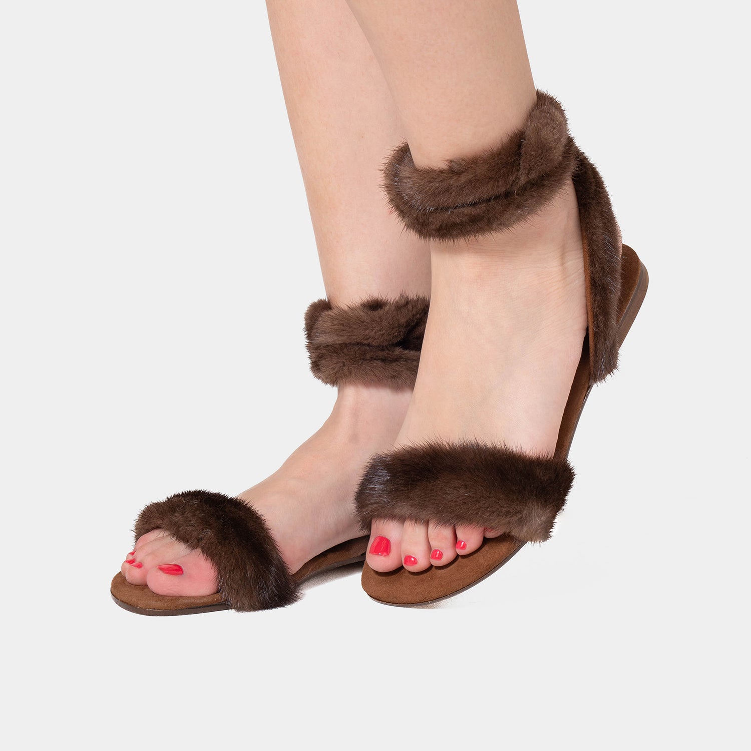 ST. TROPEZ - Sandal with Camel Mink Fur