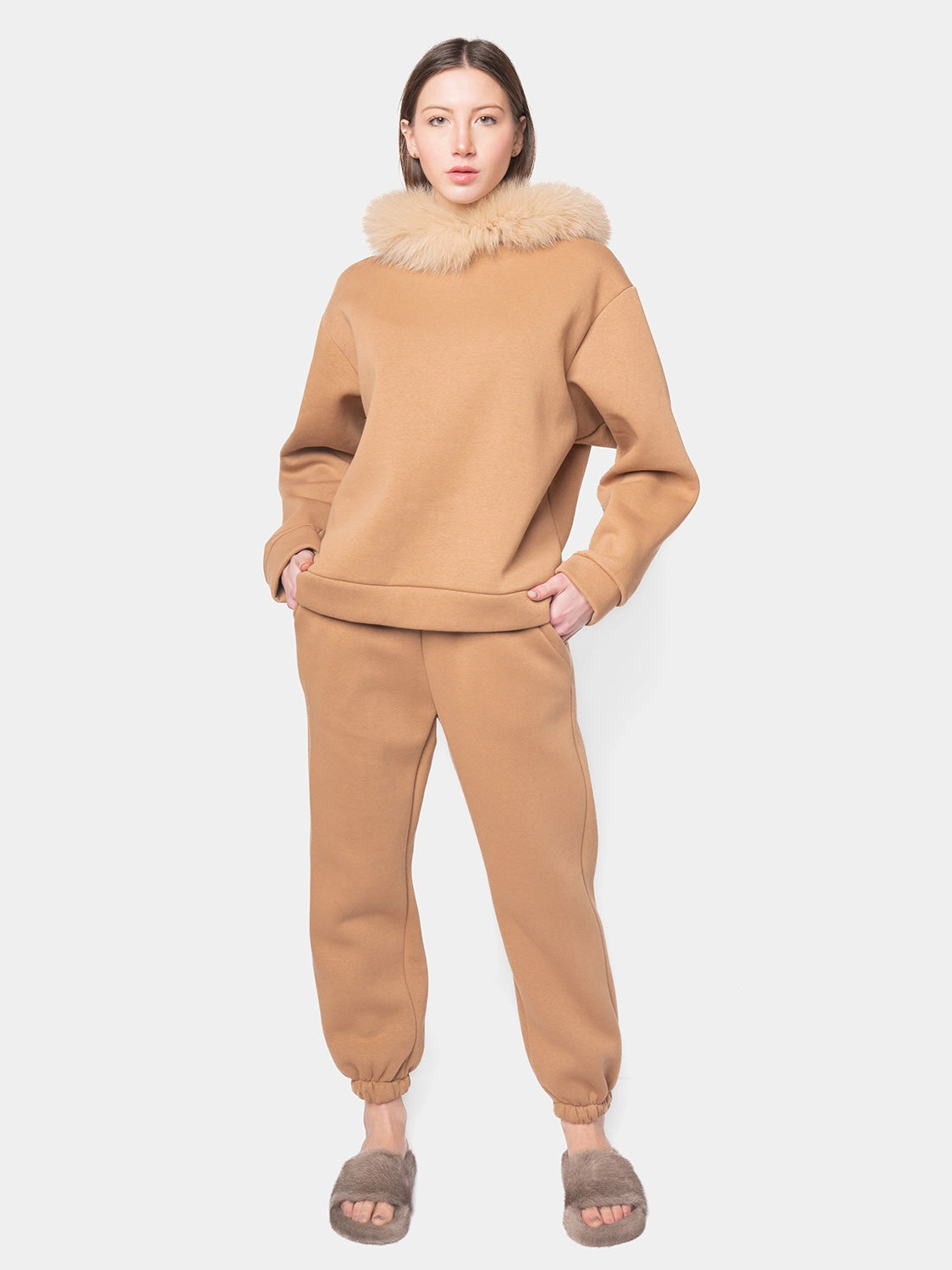 PORTO VENERE - Hooded tracksuit with camel fox border