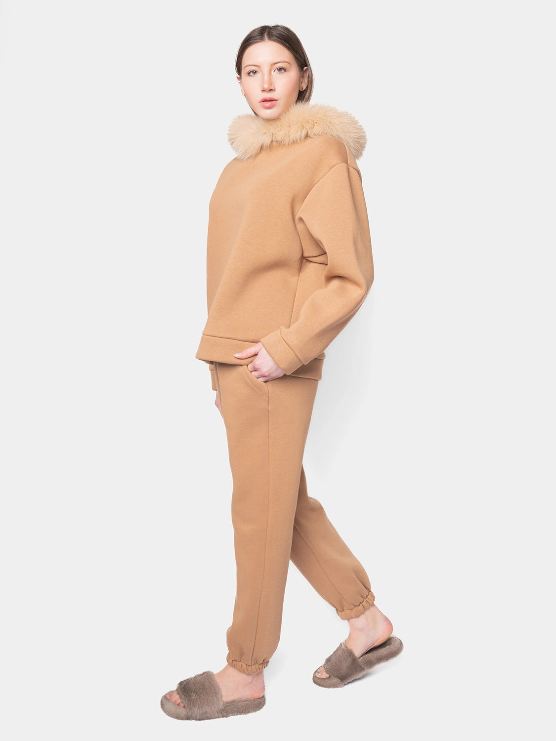 PORTO VENERE - Hooded tracksuit with camel fox border