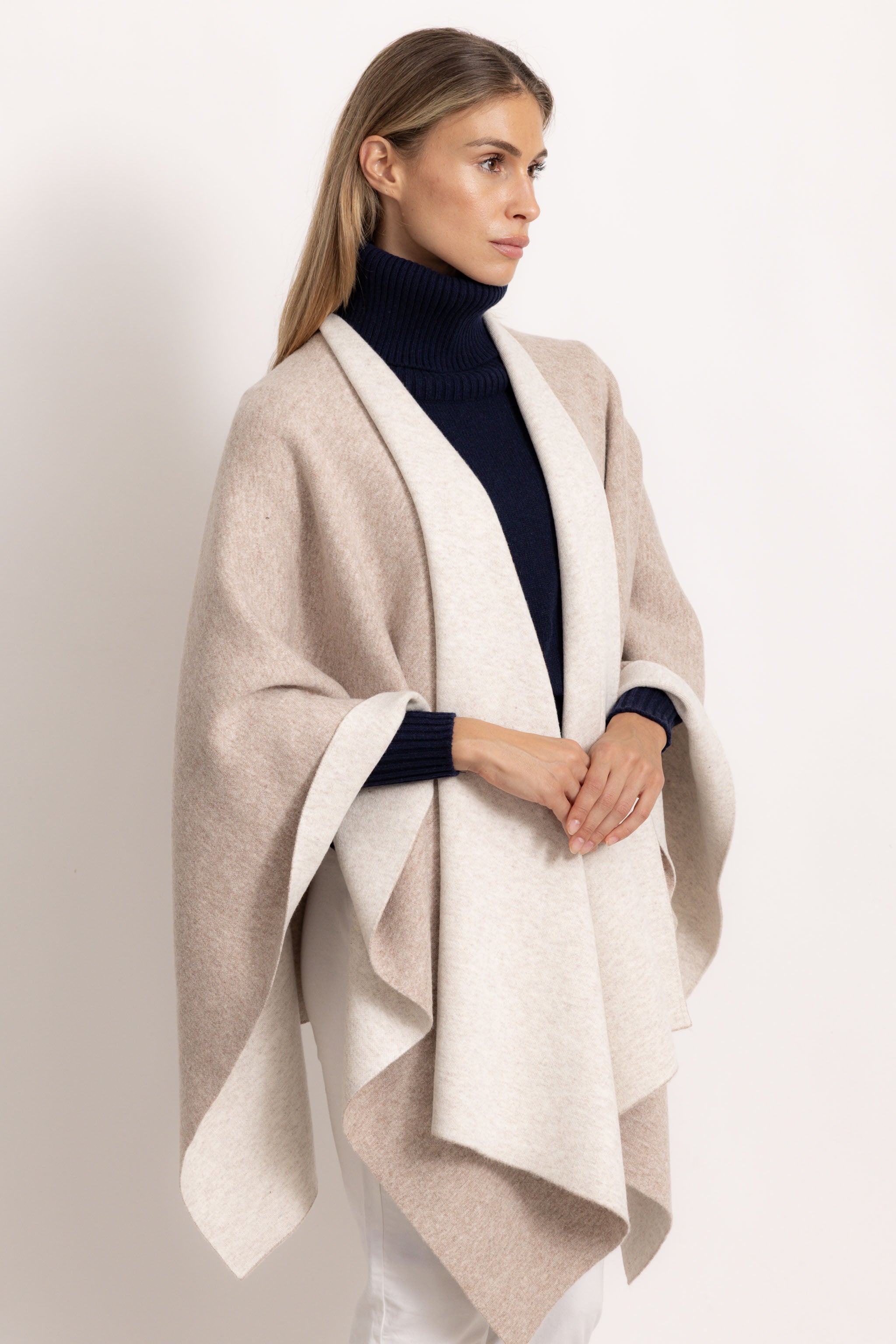 DIANA - Poncho double face (Beige Chiaro/Beige Medio)