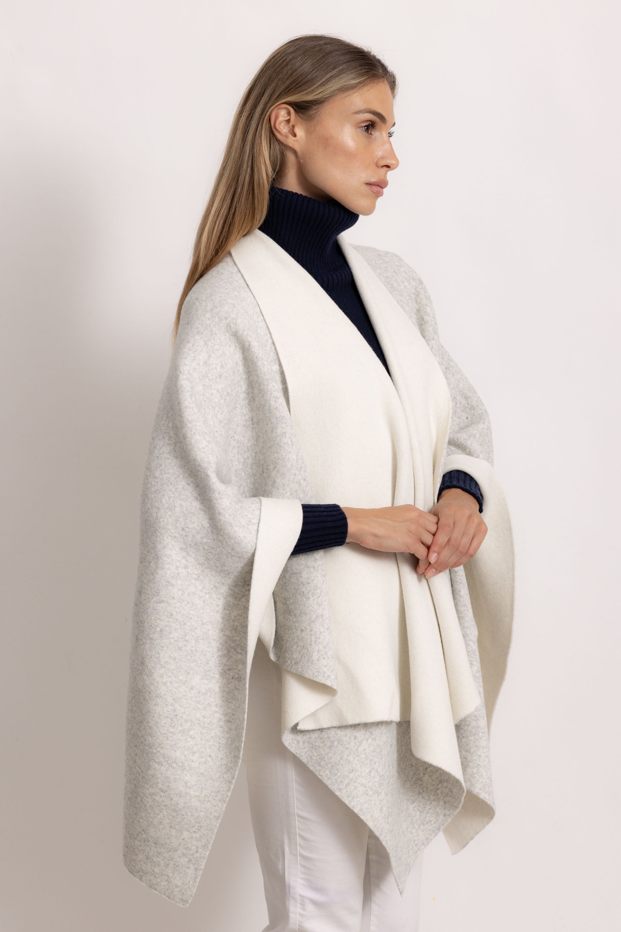 DIANA - Poncho double face (Beige Chiaro/Ecru)