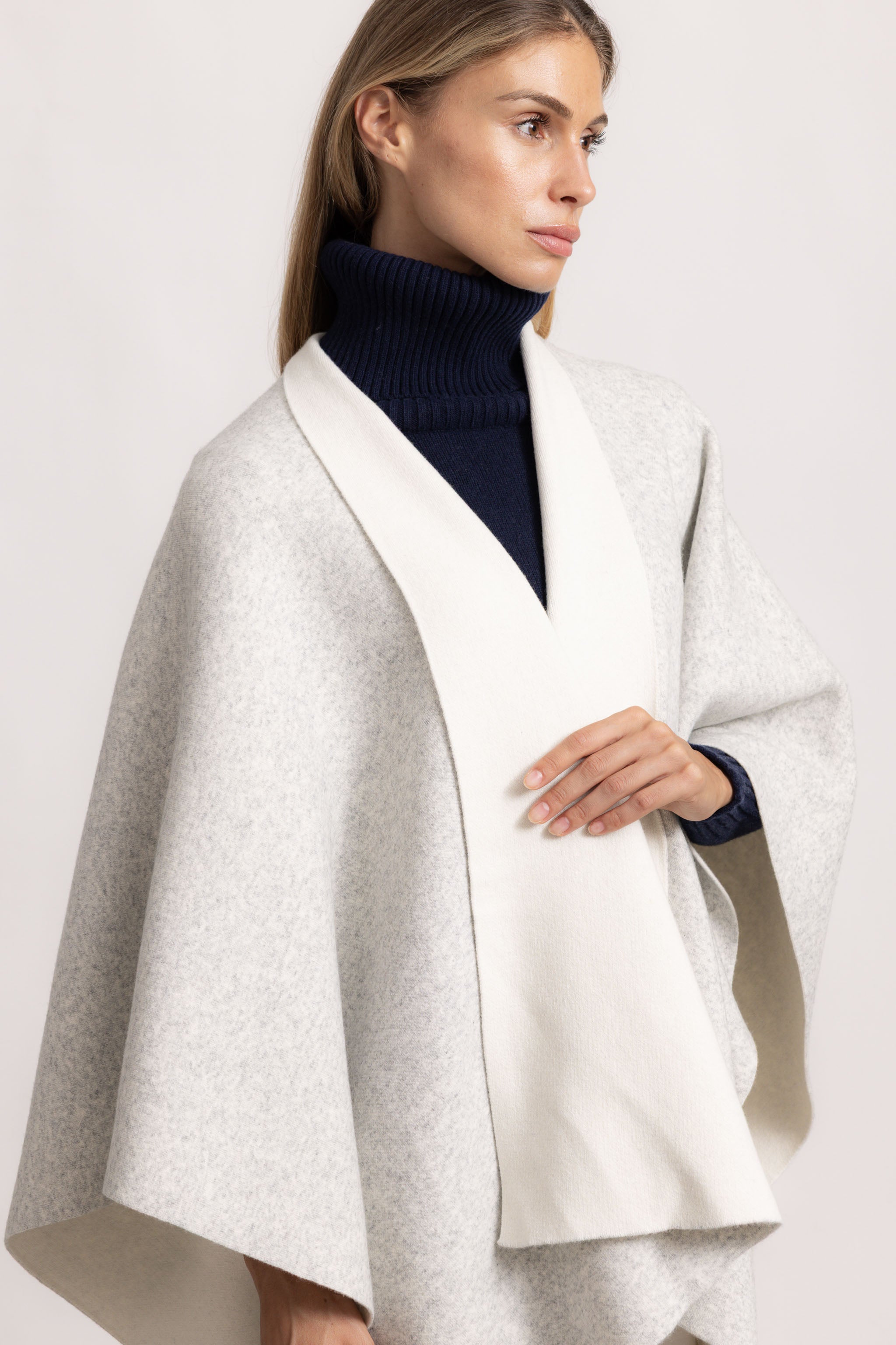 DIANA - Poncho double face (Beige Chiaro/Ecru)