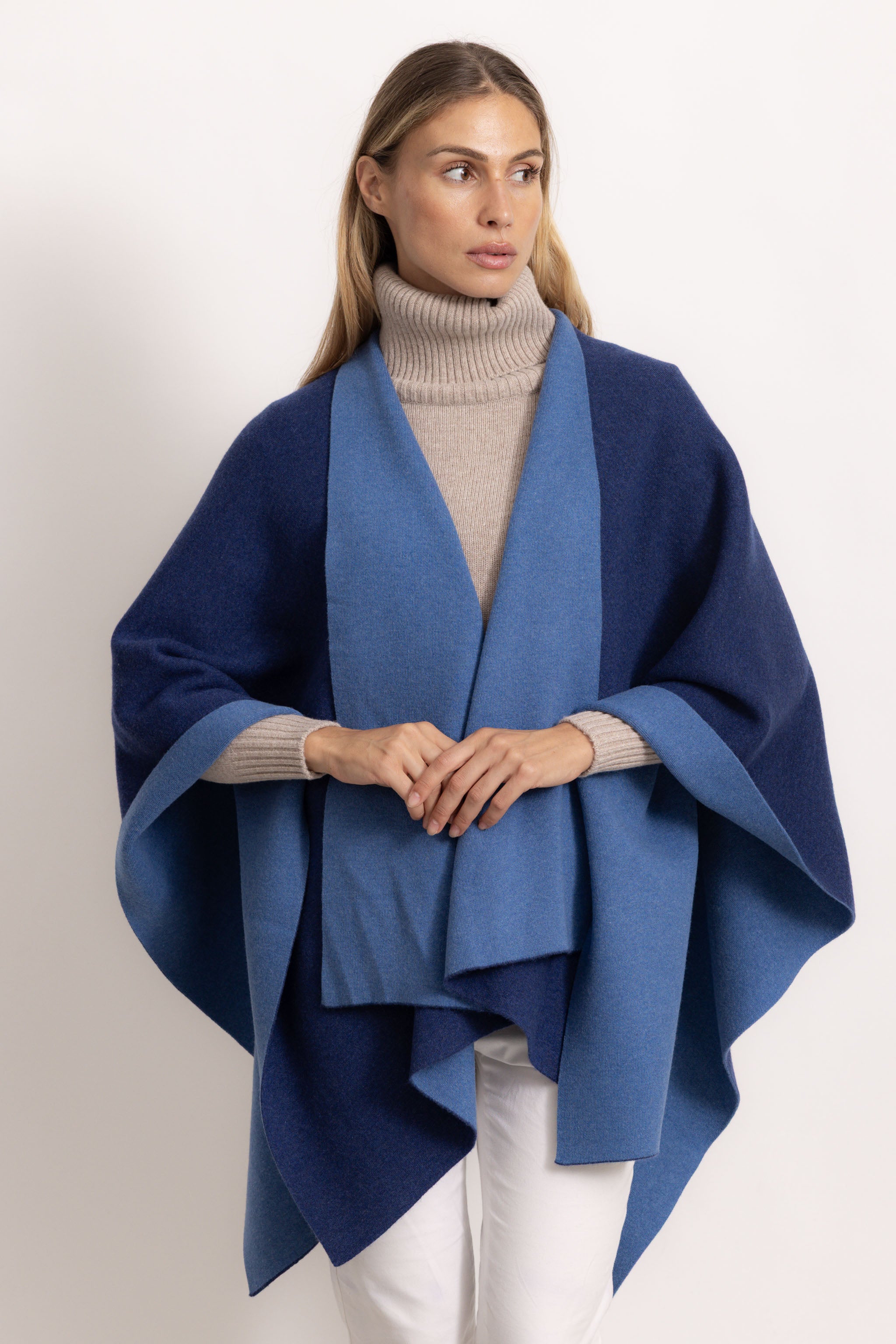 DIANA - Poncho double face (Blu Oceano/Jeans)
