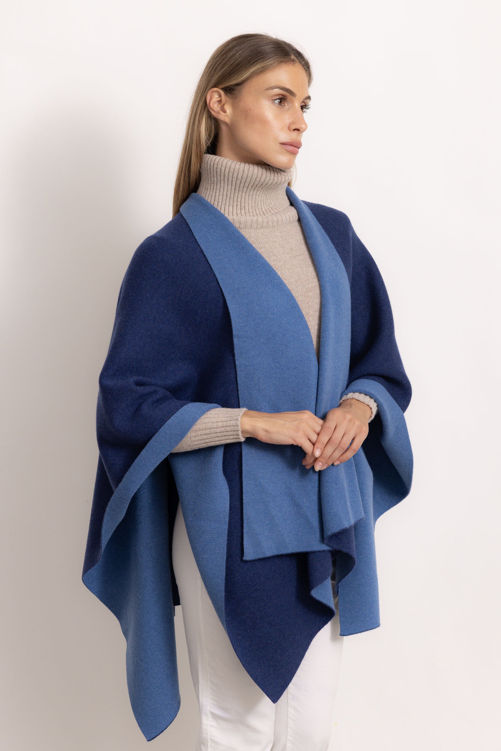 DIANA - Poncho double face (Blu Oceano/Jeans)