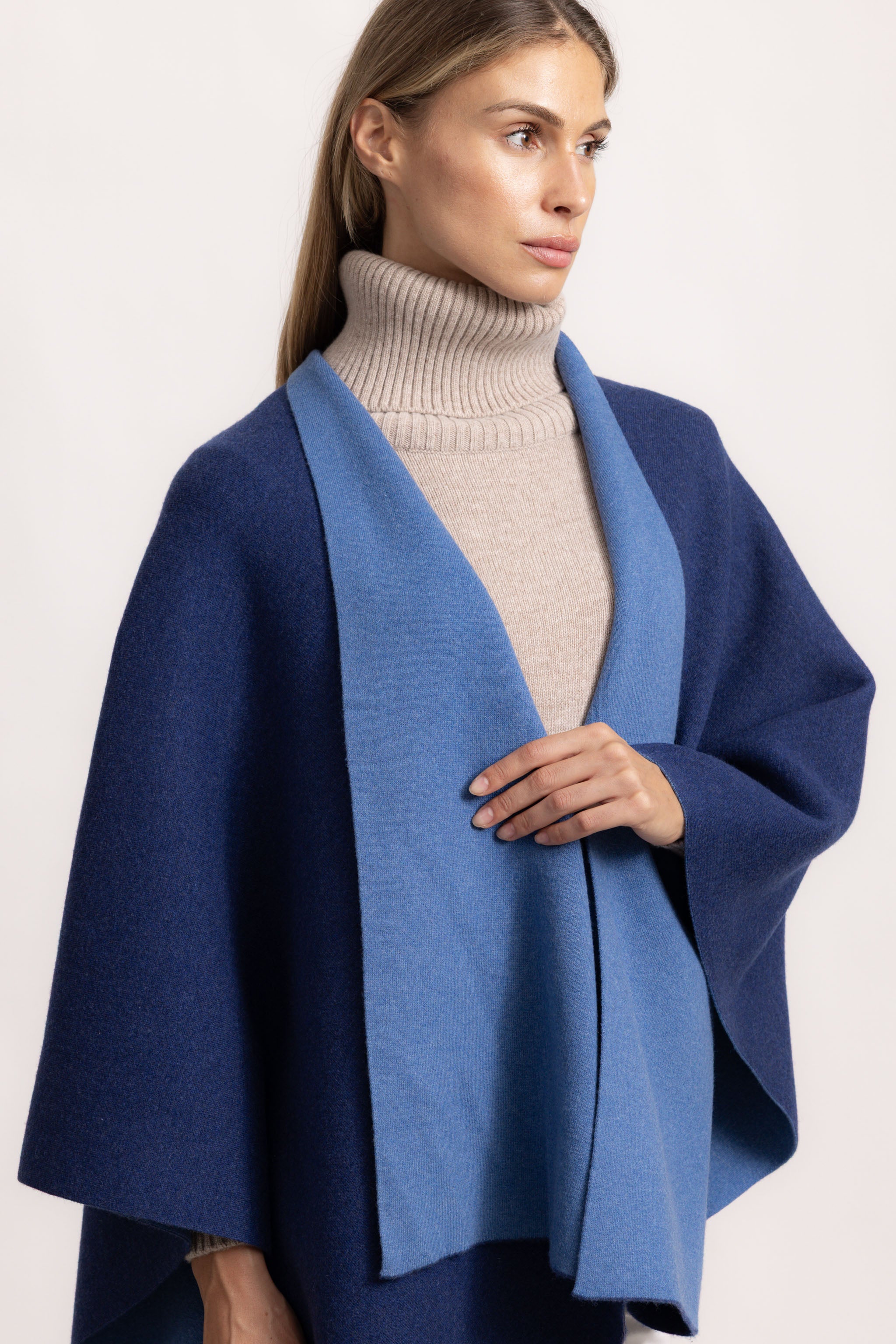 DIANA - Poncho double face (Blu Oceano/Jeans)