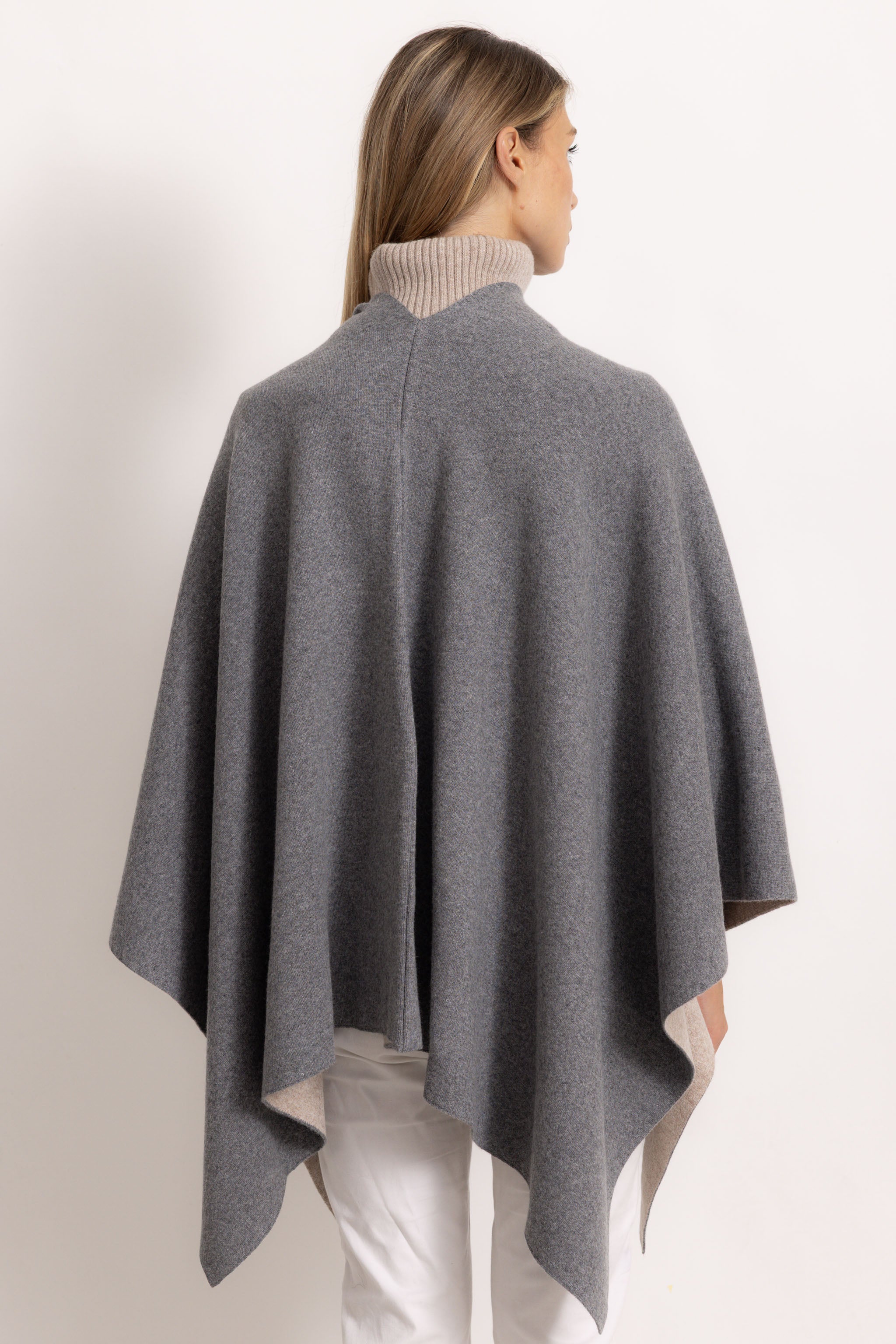 DIANA - Poncho double face (Grigio/Beige Medio)