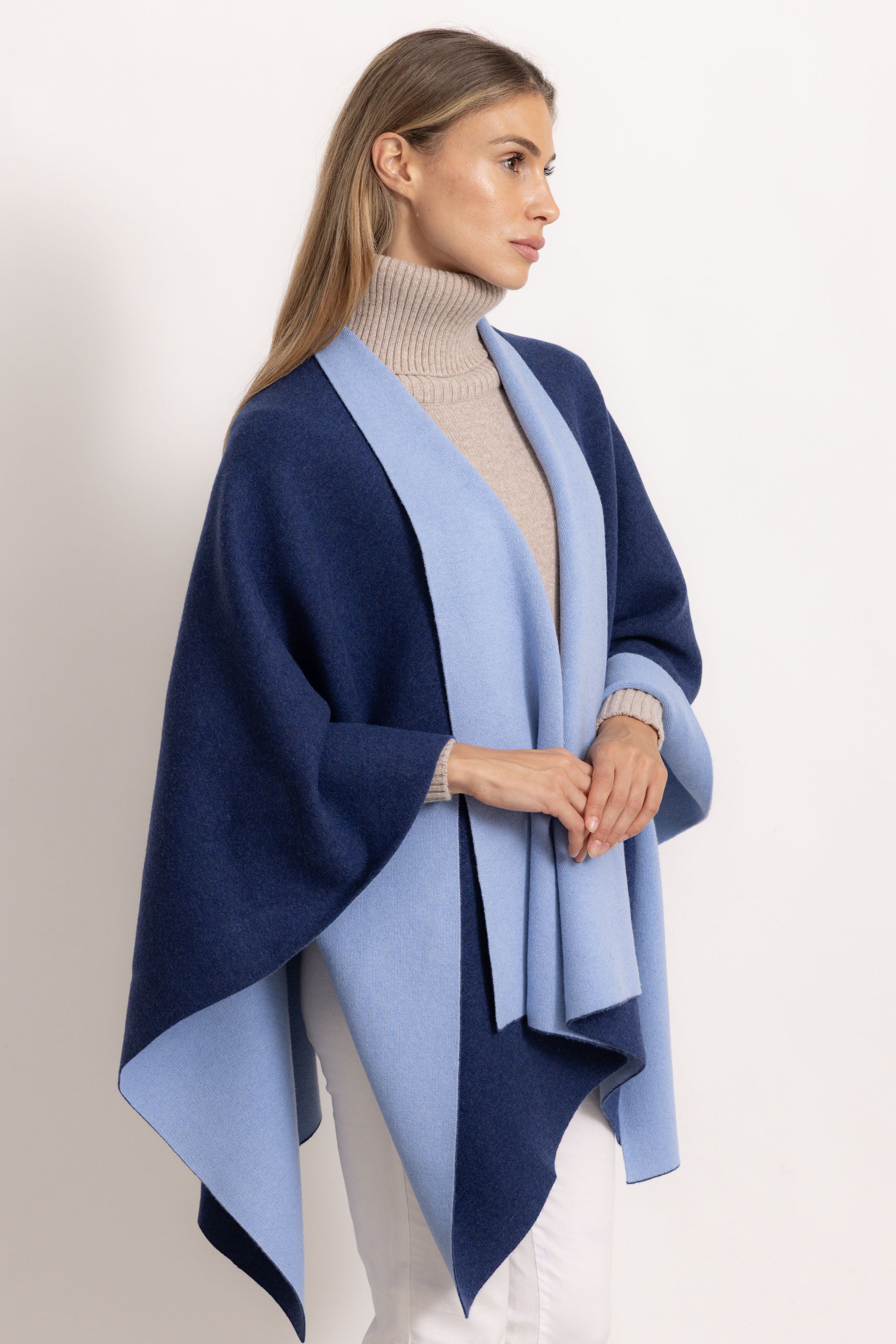 DIANA - Poncho double face (Jeans/Polvere)