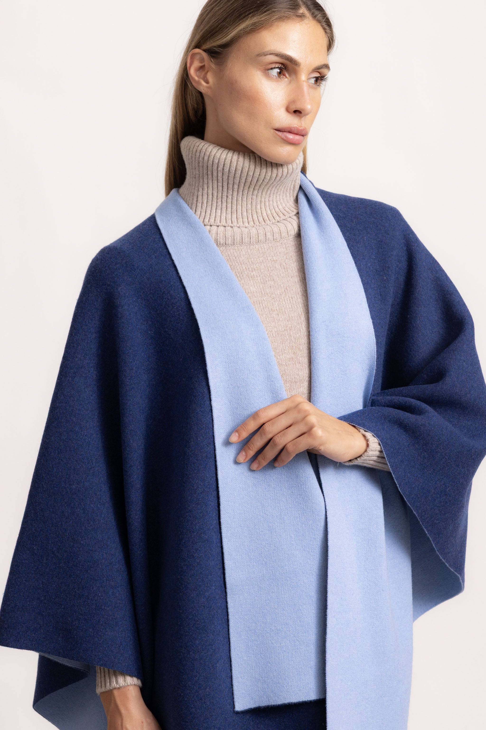DIANA - Poncho double face (Jeans/Polvere)