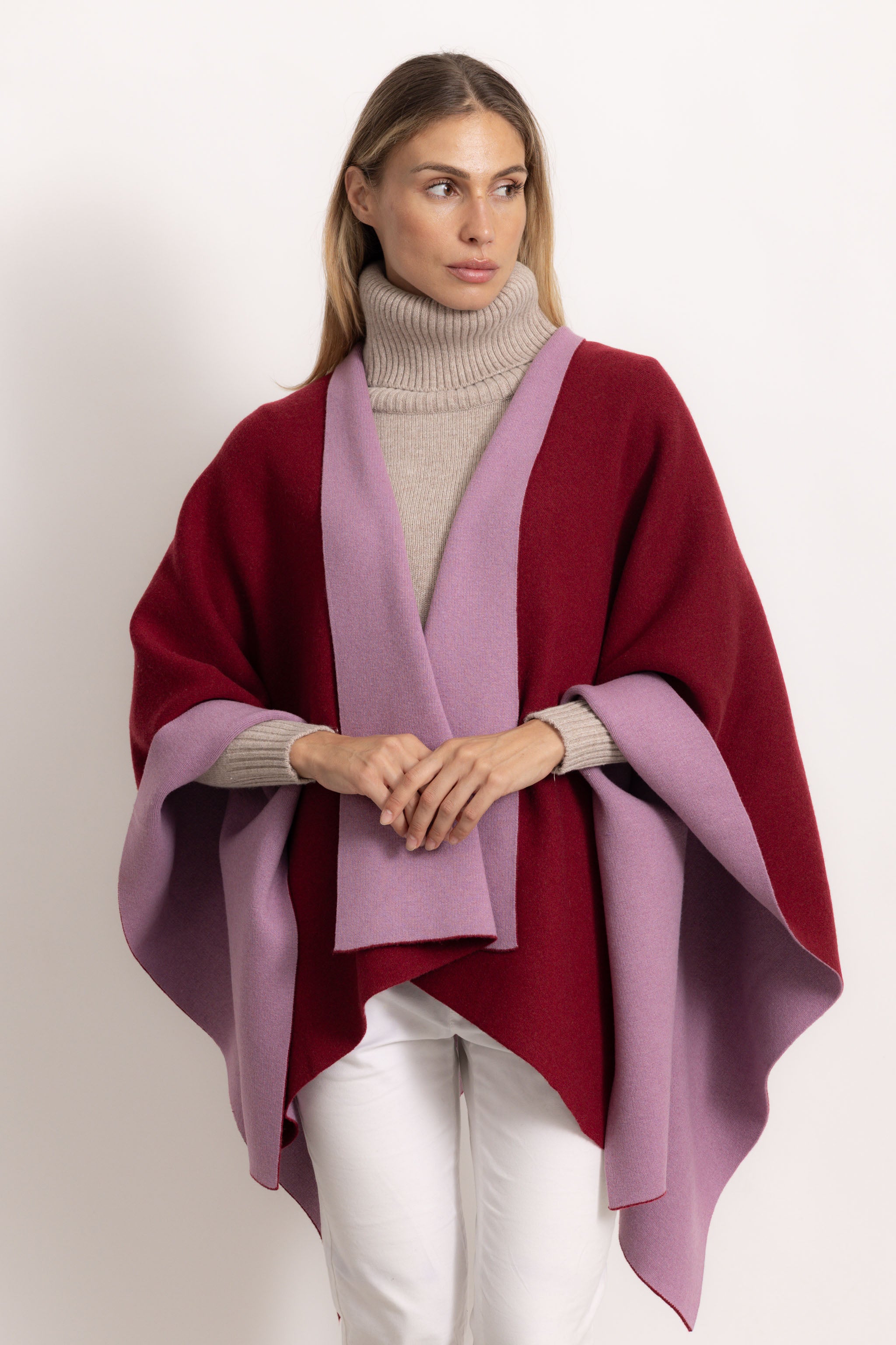 DIANA - Poncho double face (Rosa Soft/Bordeaux)