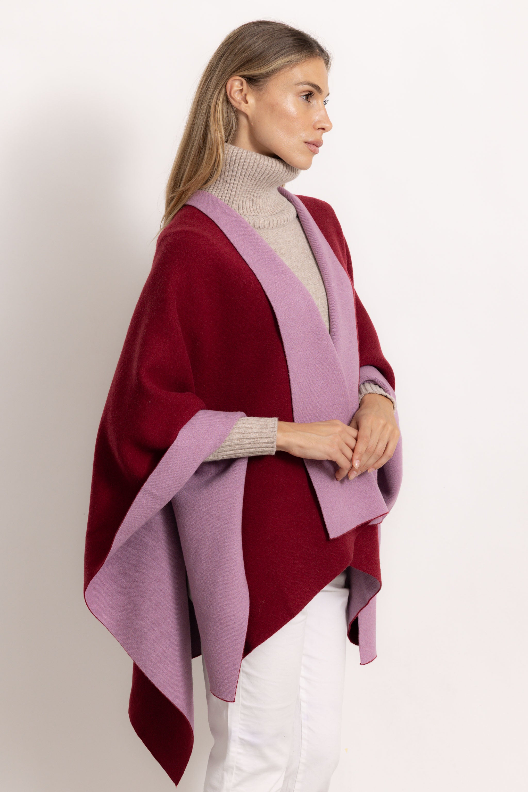 DIANA - Poncho double face (Rosa Soft/Bordeaux)
