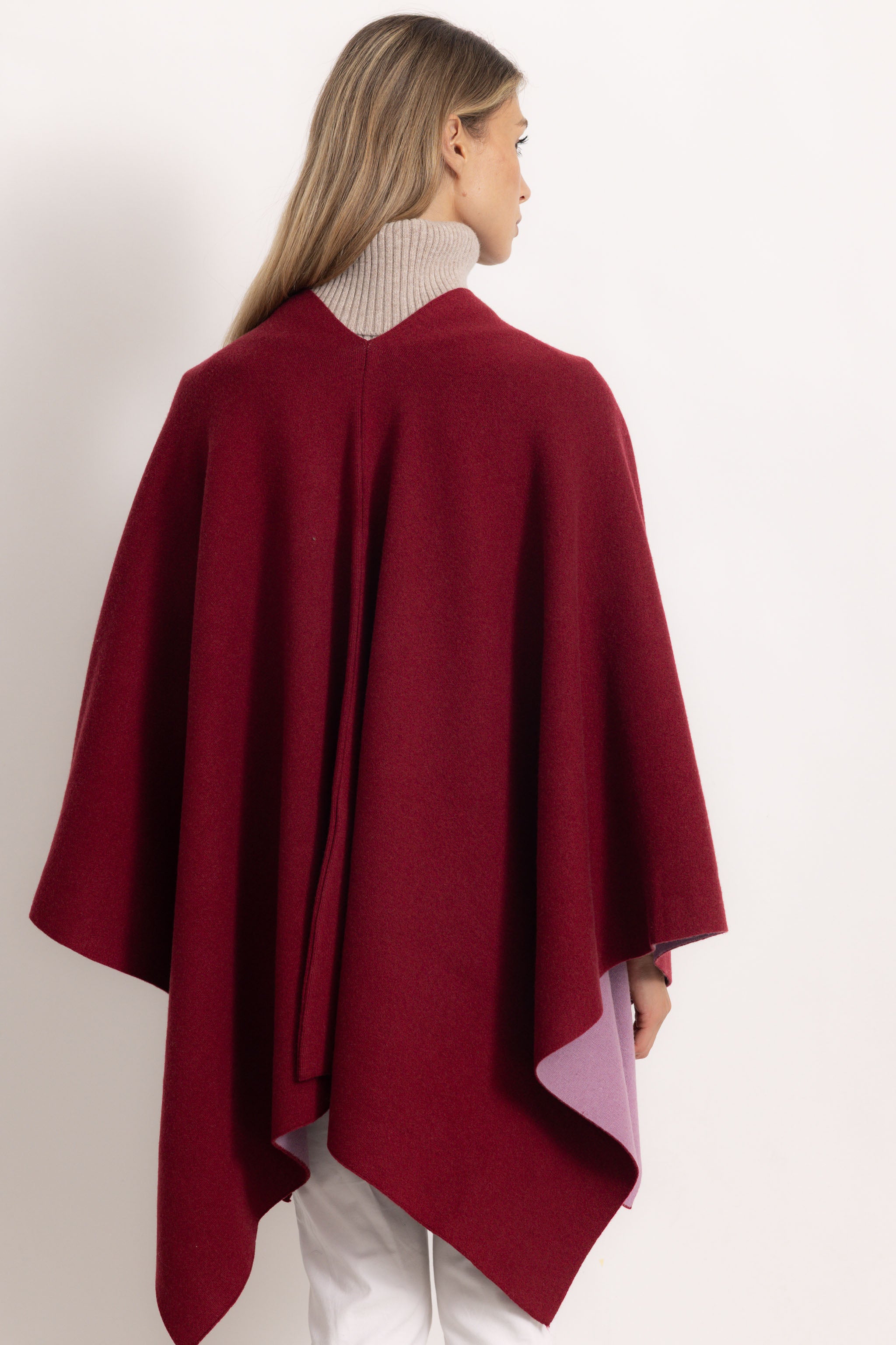 DIANA - Poncho double face (Rosa Soft/Bordeaux)