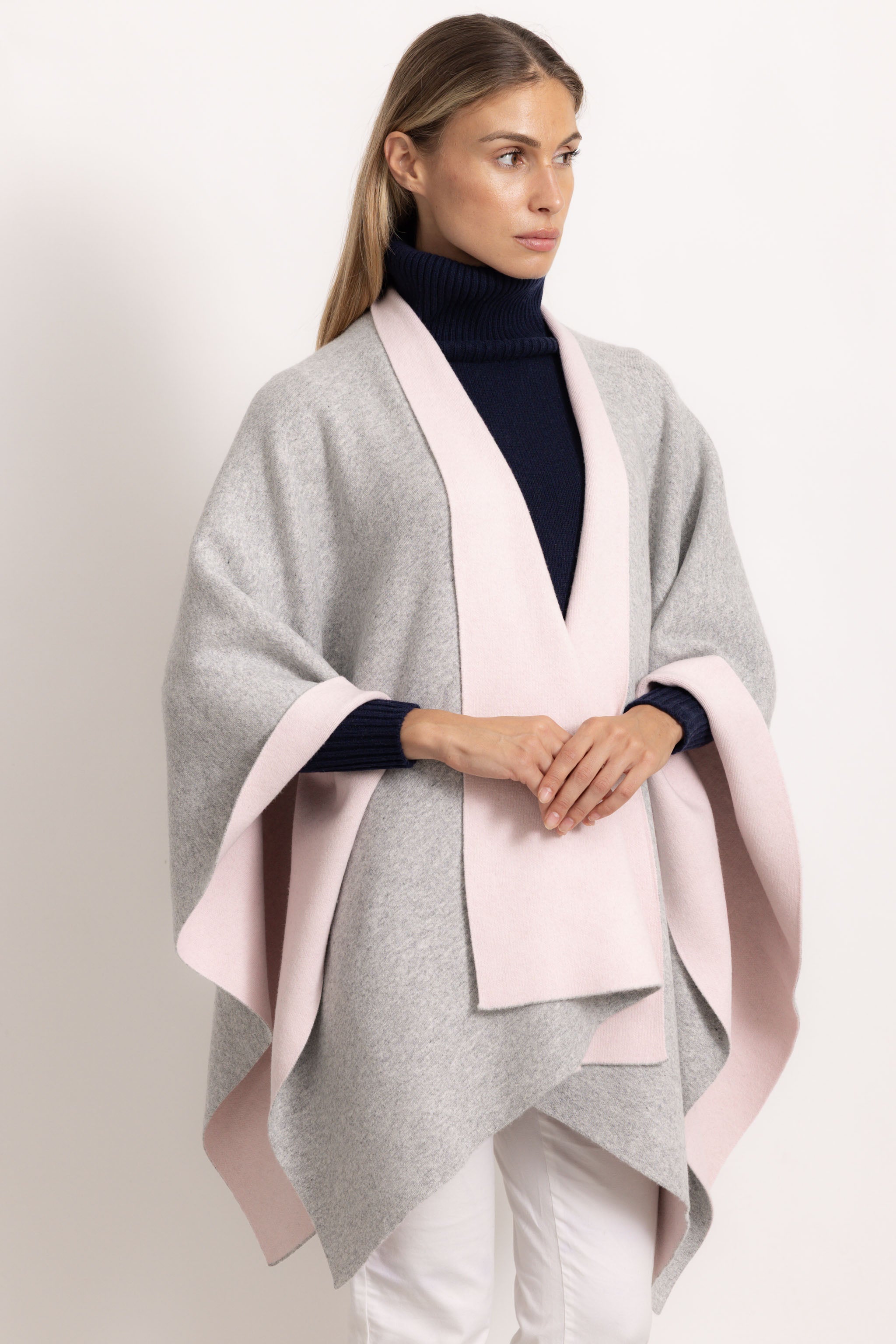 DIANA - Poncho double face (Rosa/Grigio Chiaro)