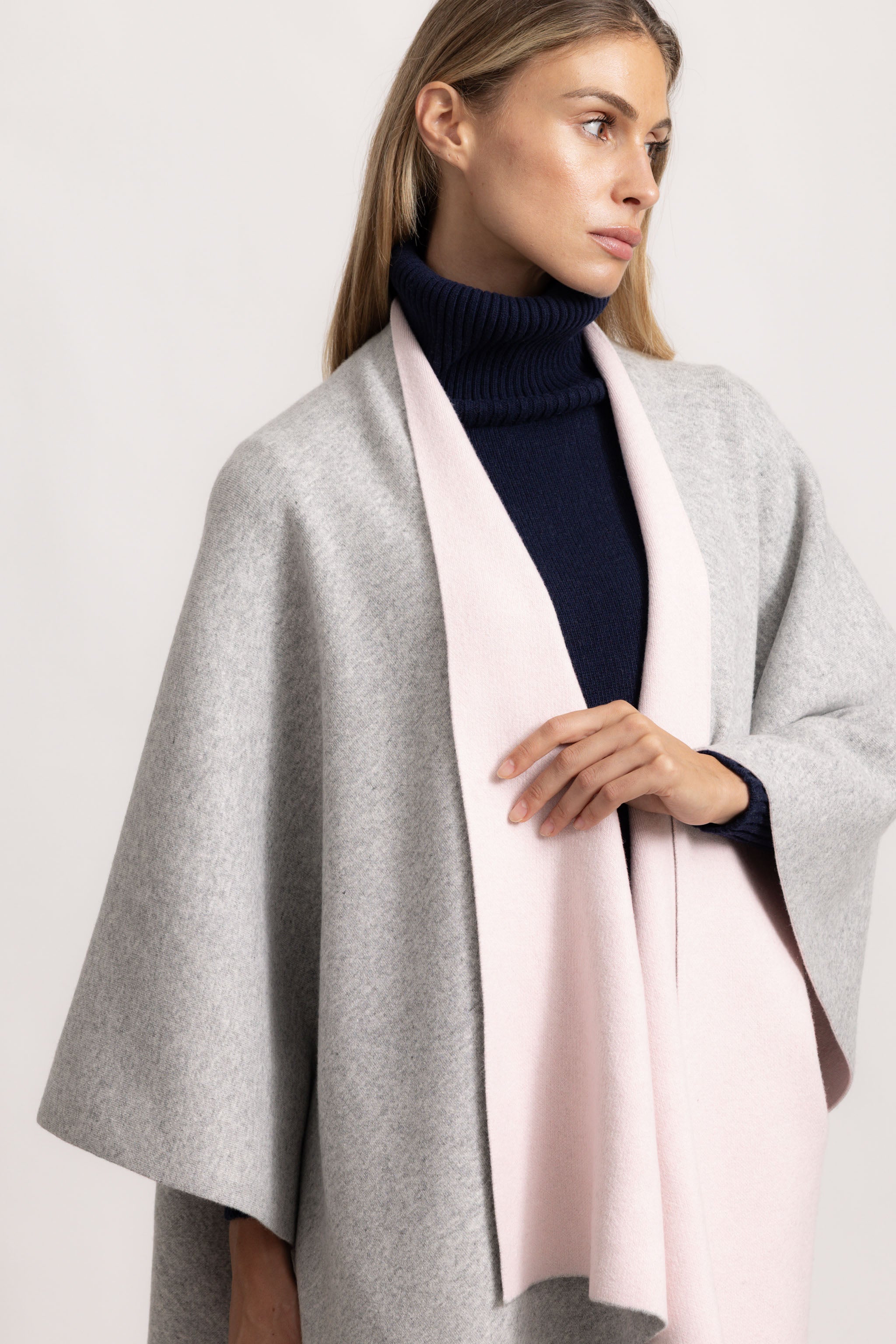 DIANA - Poncho double face (Rosa/Grigio Chiaro)