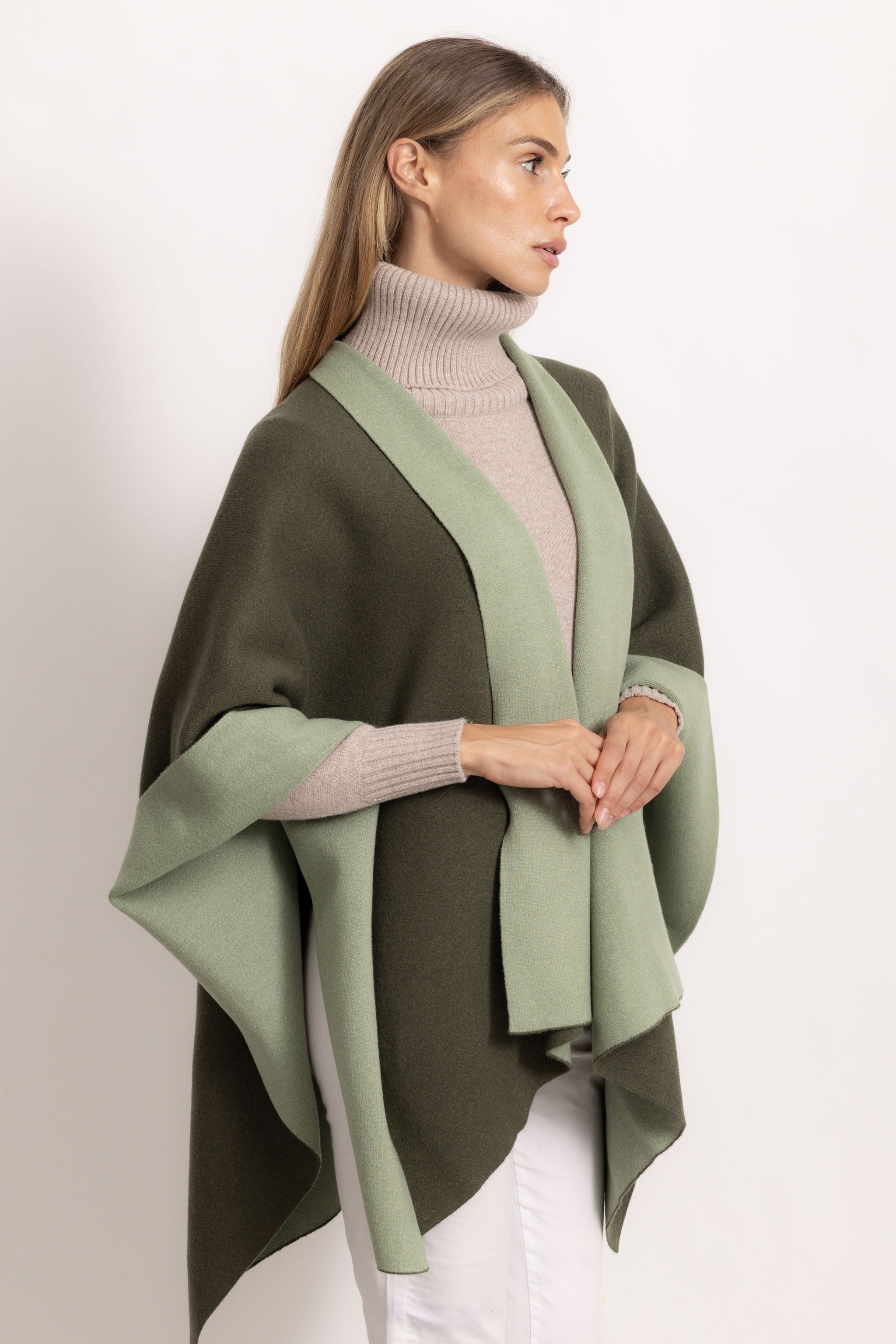 DIANA - Poncho double face (Verde/Salvia)