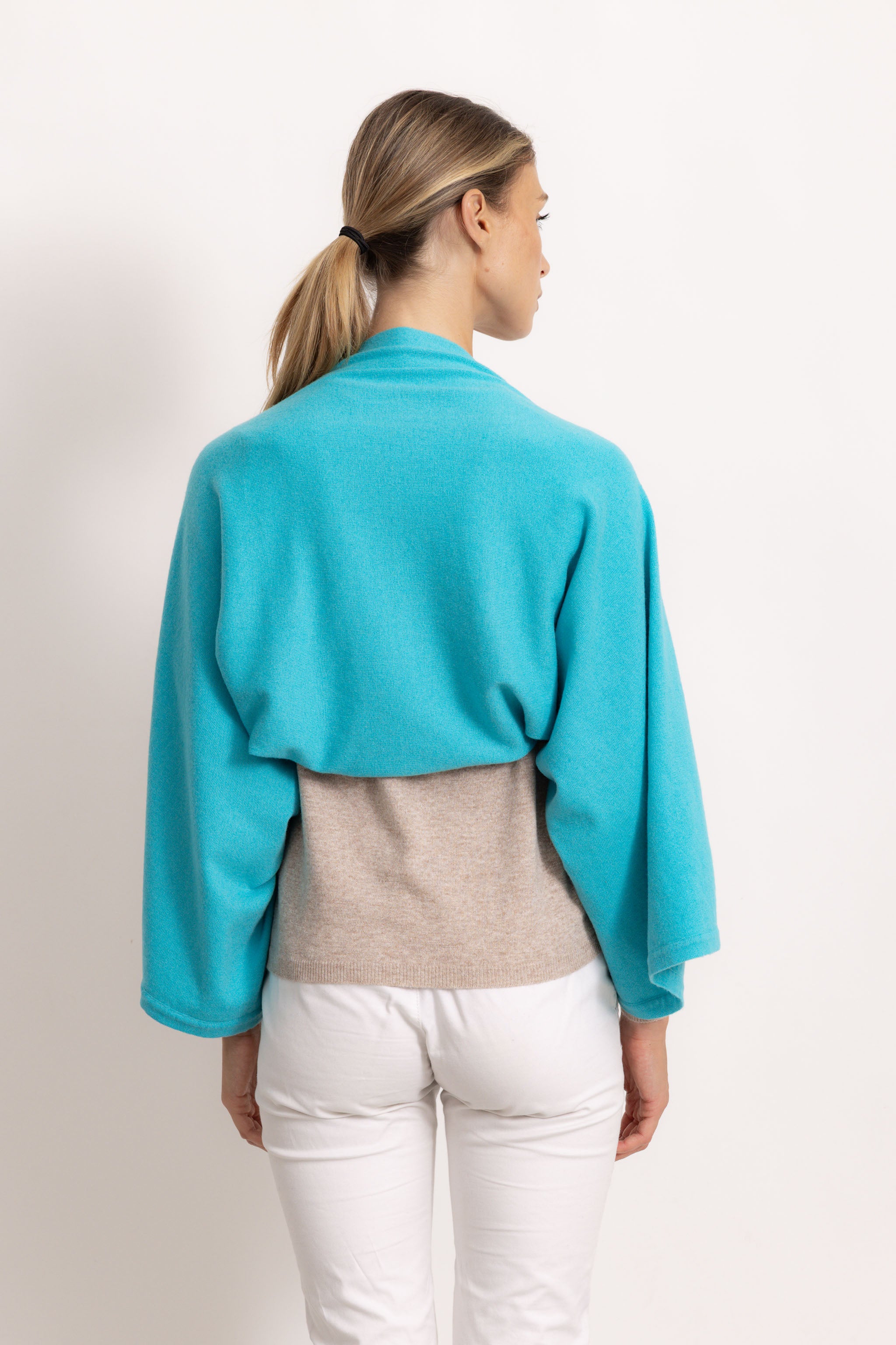 LAVINIA - Poncho con bottoni (Turchese)