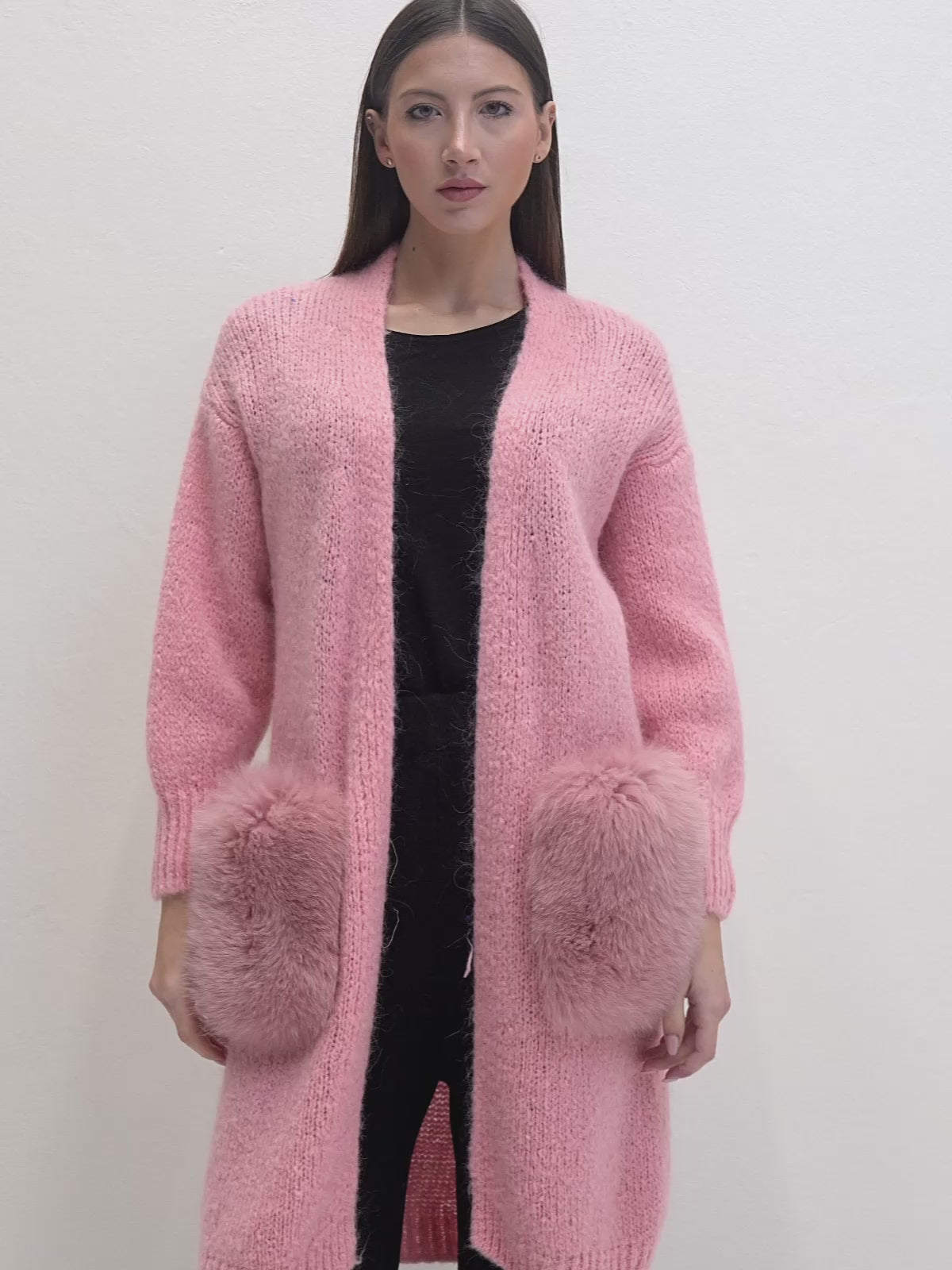 CARDIGAN - tasche in volpe rosa