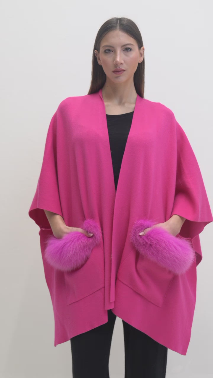 CANNES - Kimono with fur on the pockets Fuchsia