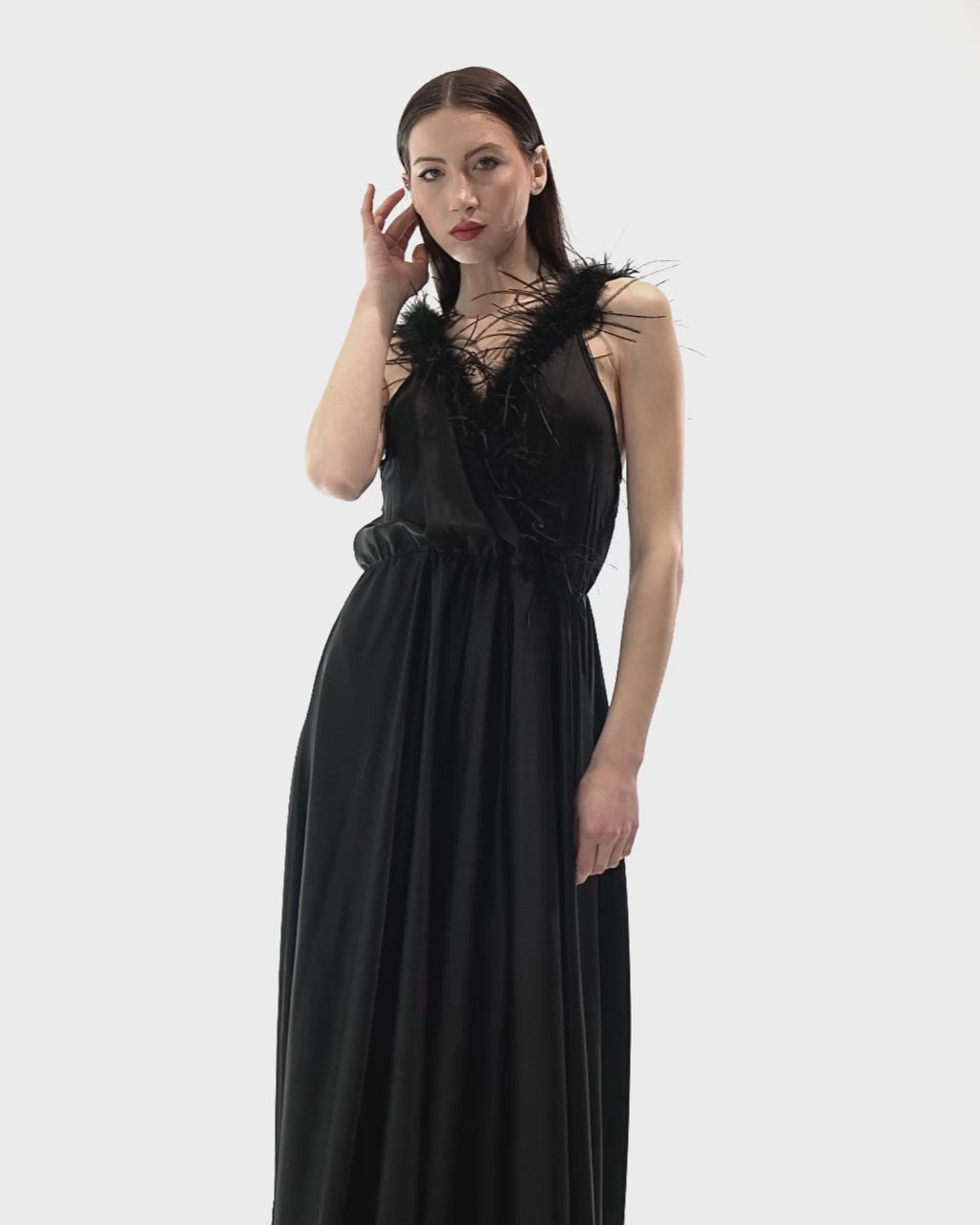 PIETRASANTA - Dress with feathers on the neckline - Black