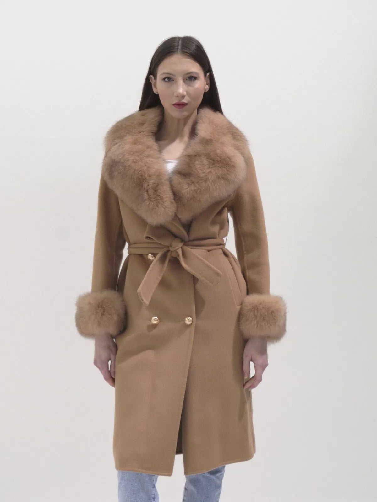 COAT - cashmere fox collar and cuffs Camel