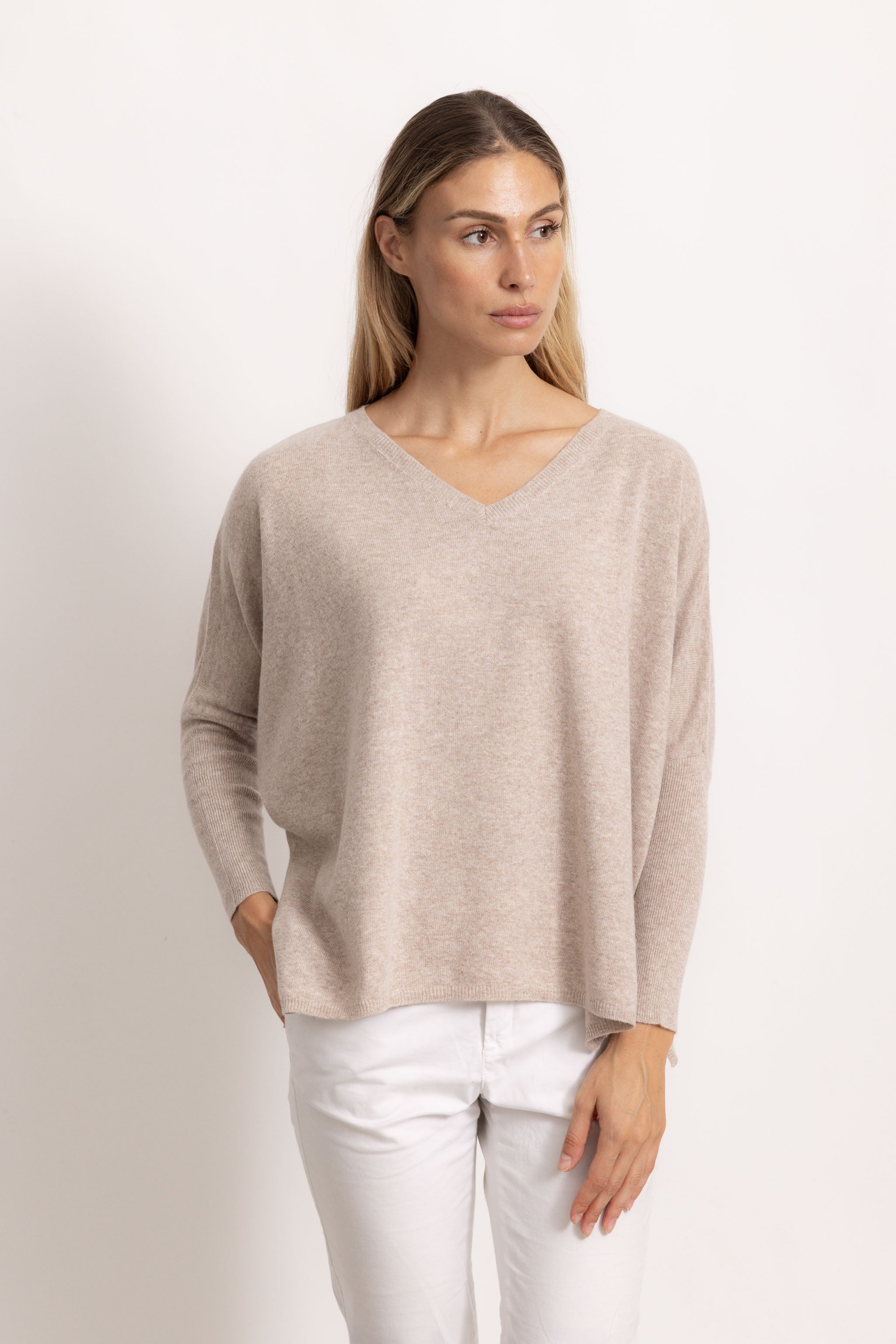 VITTORIA - Maglione con scollo v (Beige Chiaro)
