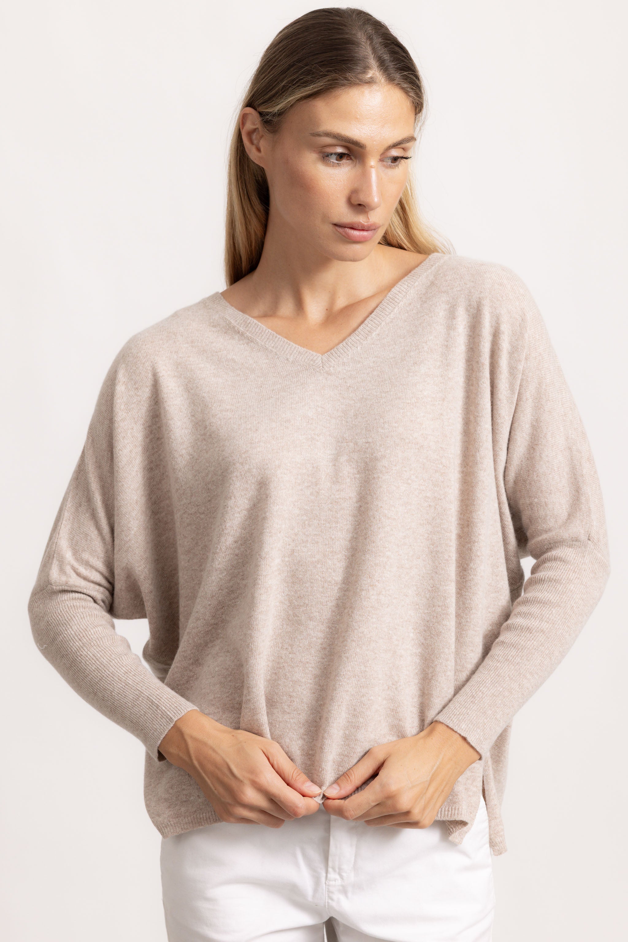 VITTORIA - Maglione con scollo v (Beige Chiaro)