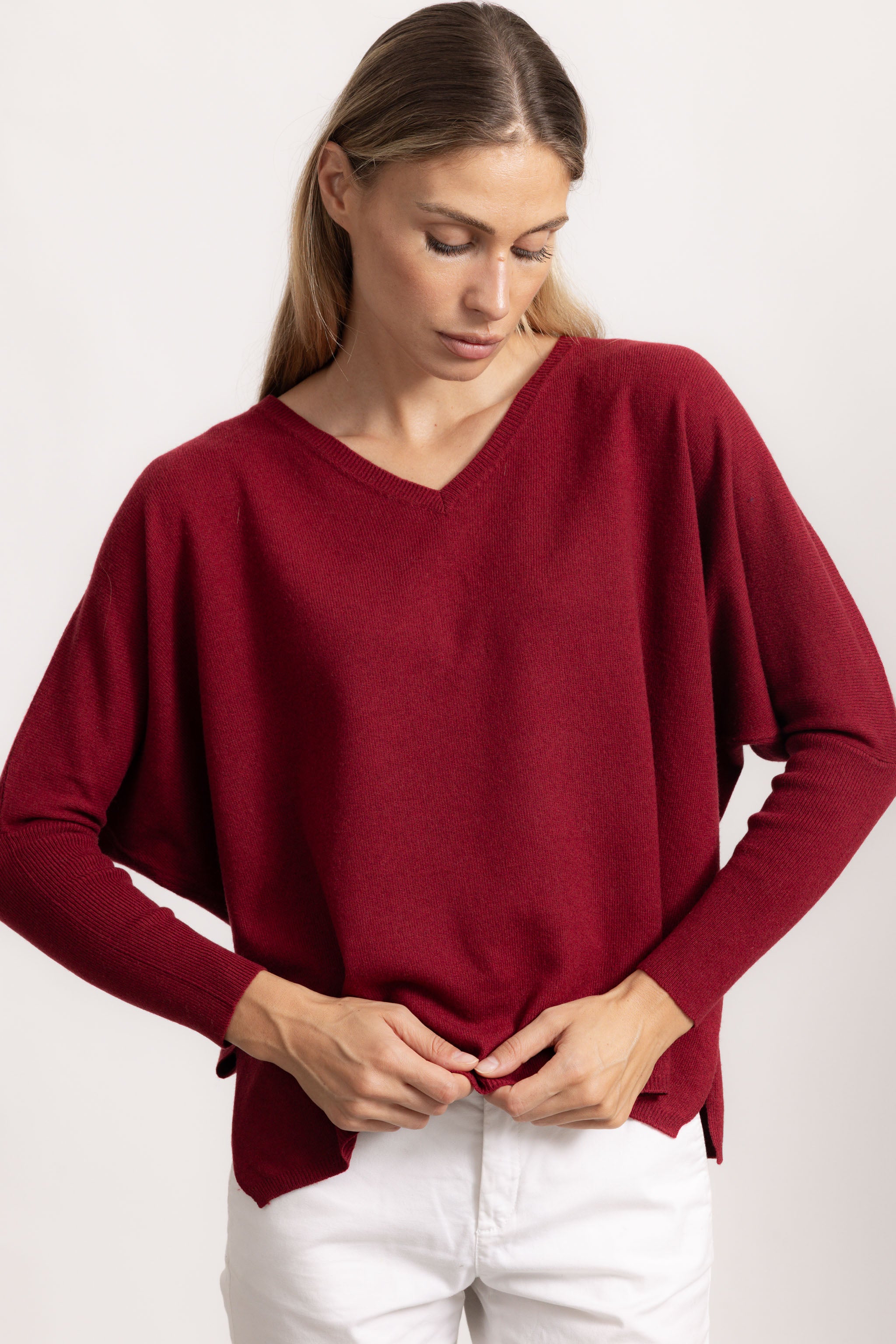 VITTORIA - Maglione con scollo v (Bordeaux)