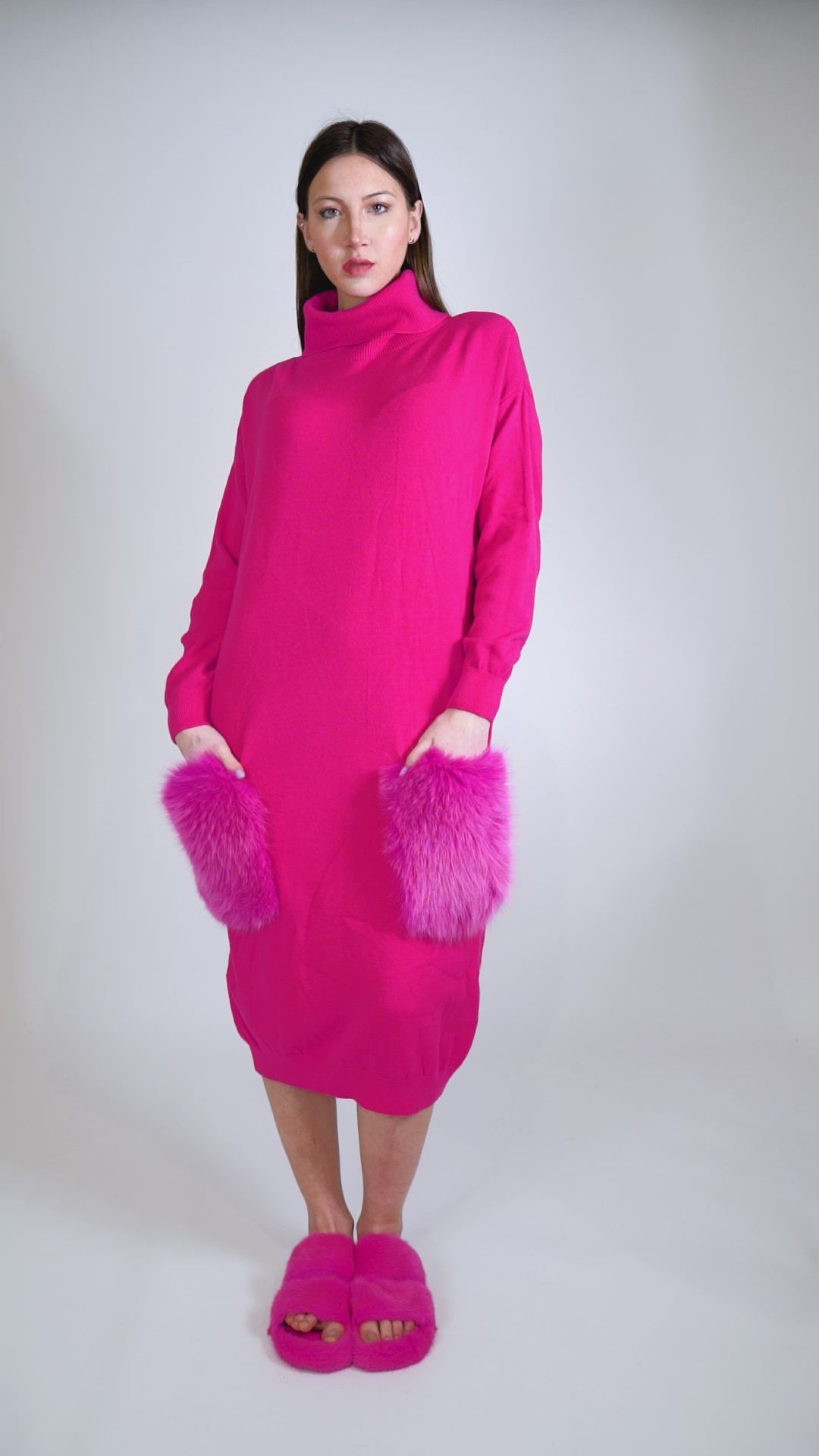 LONG DRESS - pockets in fuchsia fox