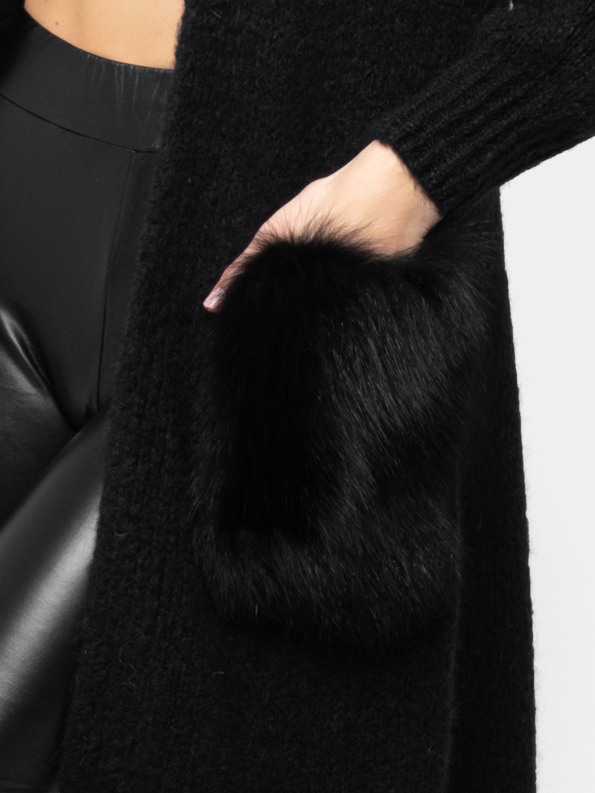 CARDIGAN - pockets in black fox fur