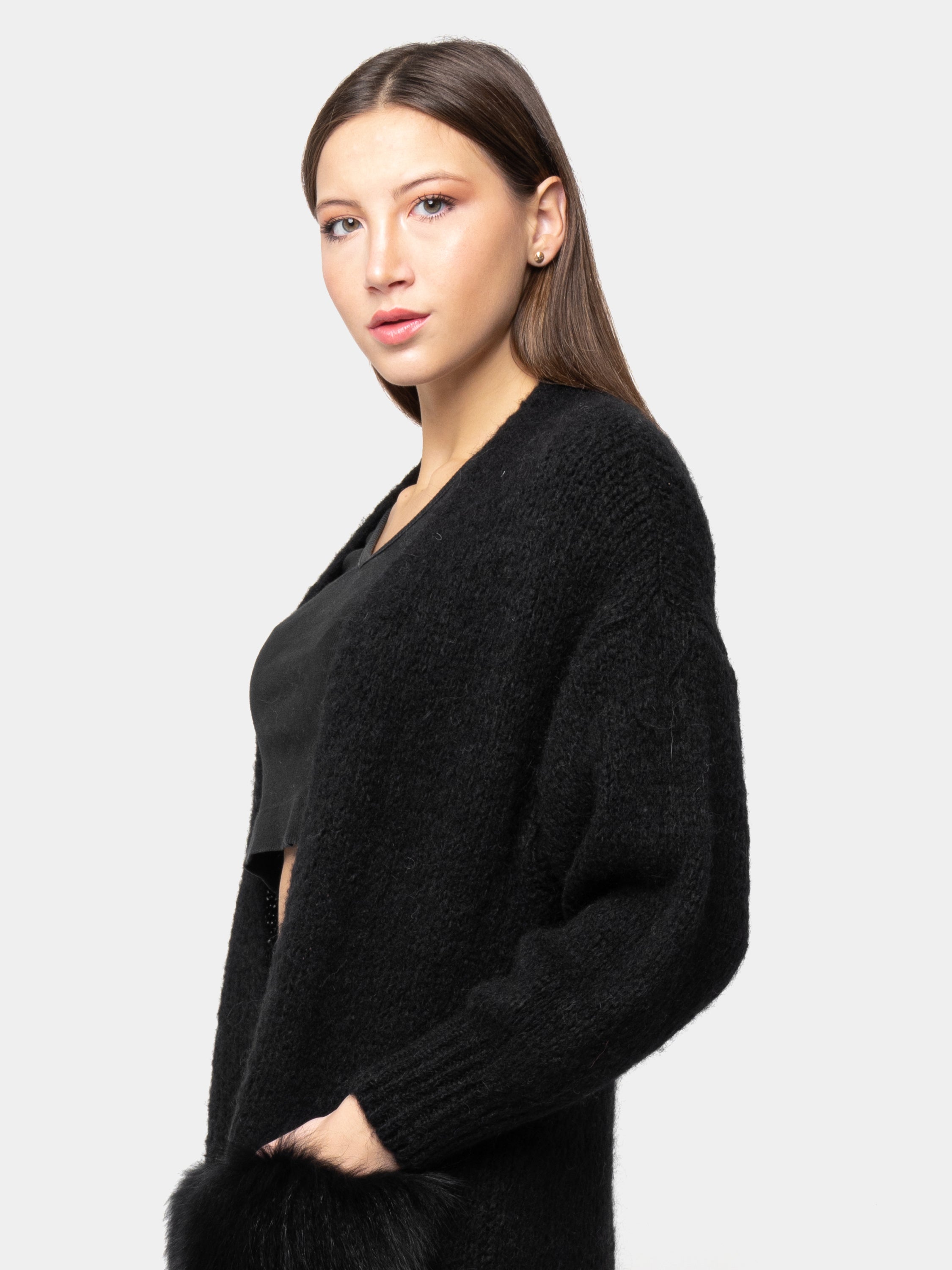 CARDIGAN - pockets in black fox fur