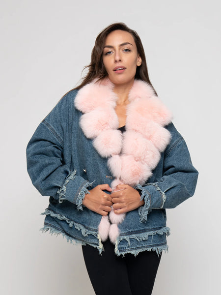 Berlin - Denim jacket with fox neck edge (pink) – Elisabetta Panerai