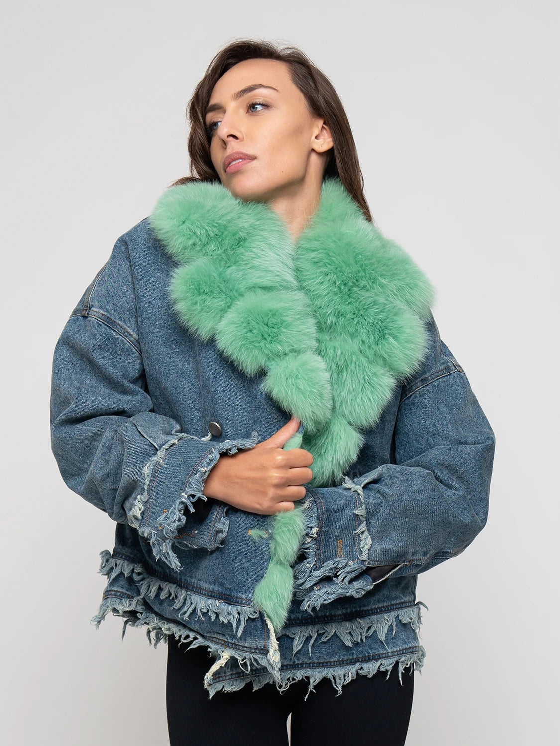 DENIM - chaqueta con ribete de zorro verde