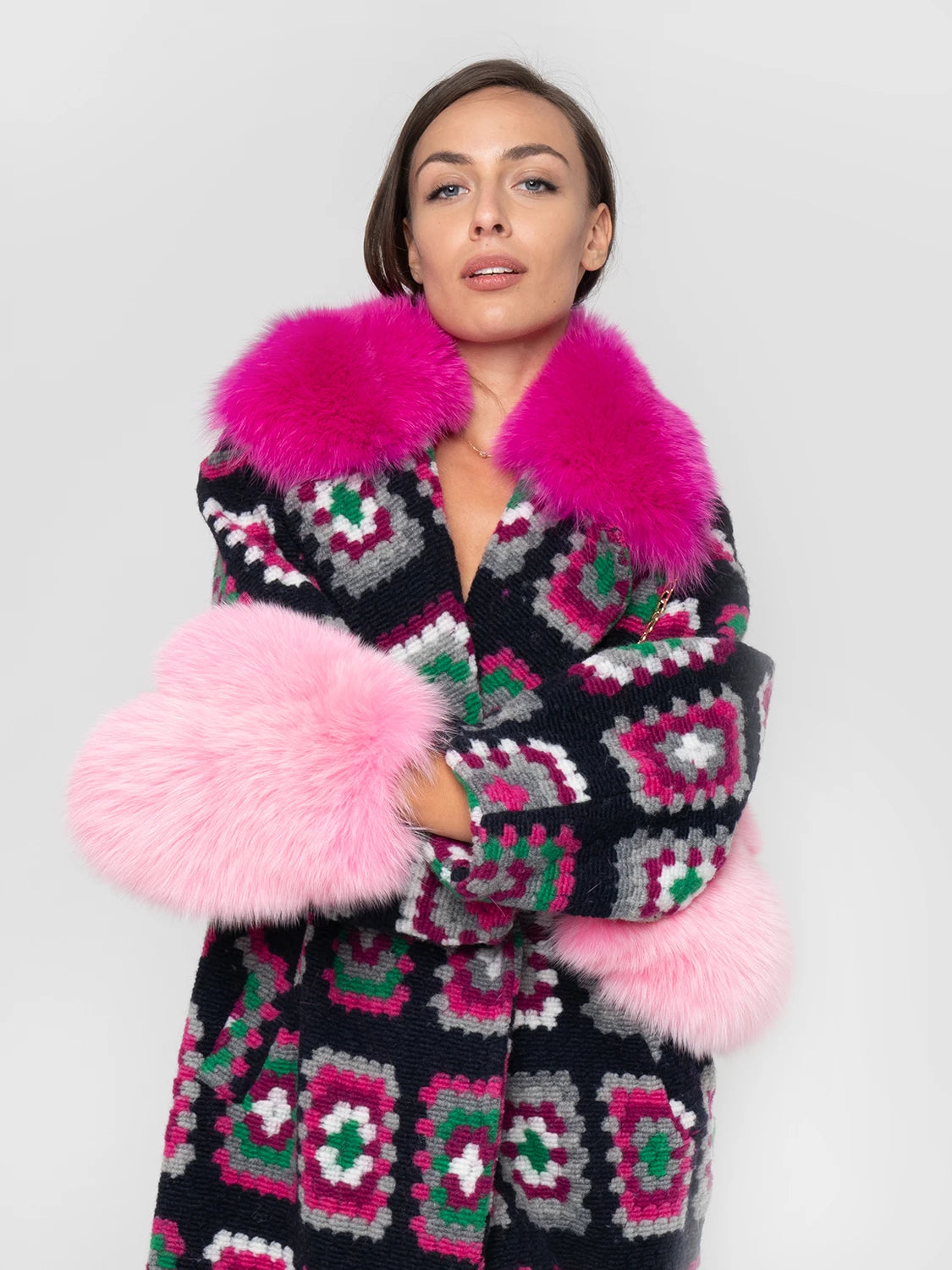 MITTENS - in pink fox fur