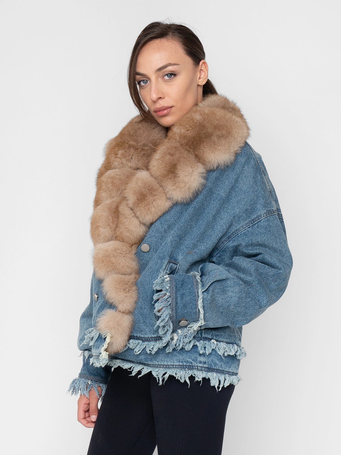 Jean jacket with fox fur deals
