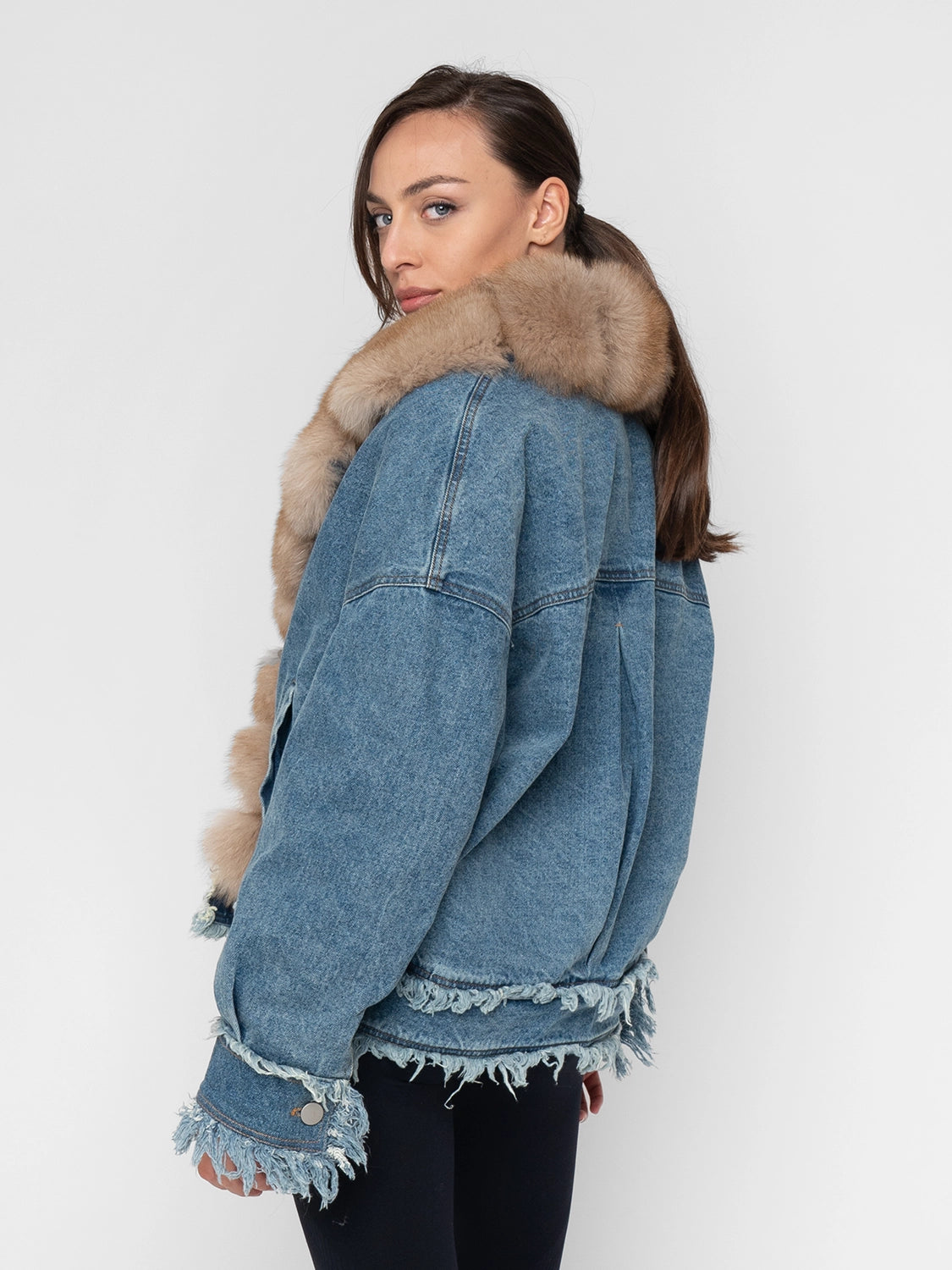 DENIM - jacket with natural fox border