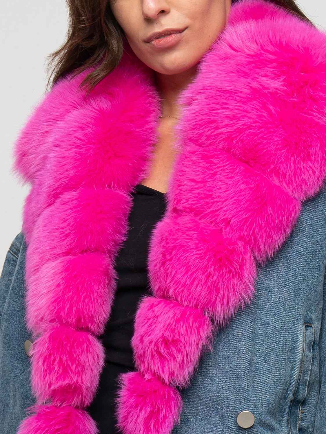 DENIM - chaqueta con ribete de zorro fucsia