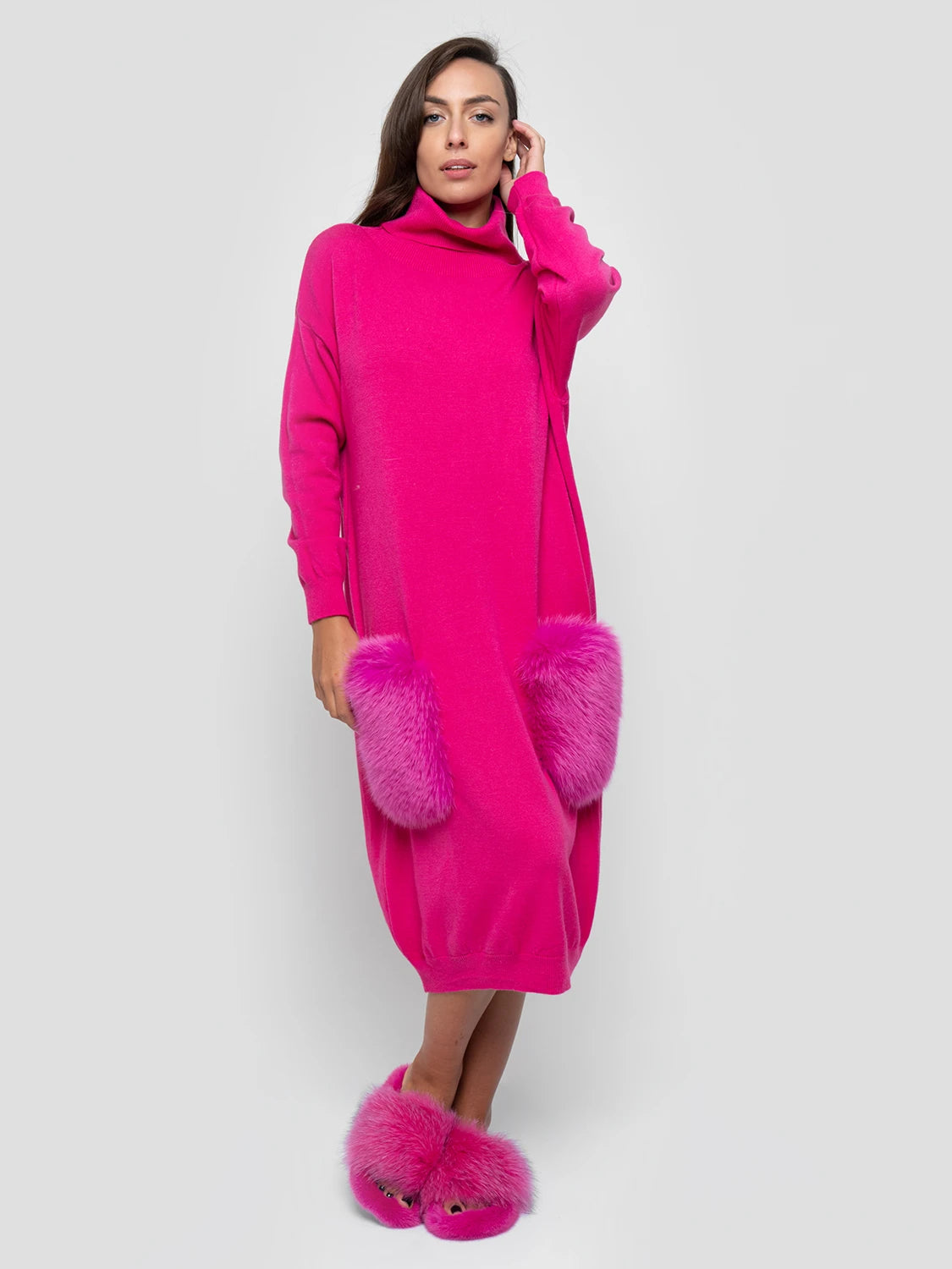 LONG DRESS - pockets in fuchsia fox