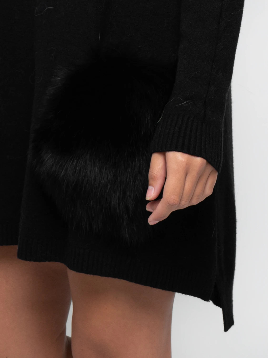 SHORT DRESS - pockets in black fox fur