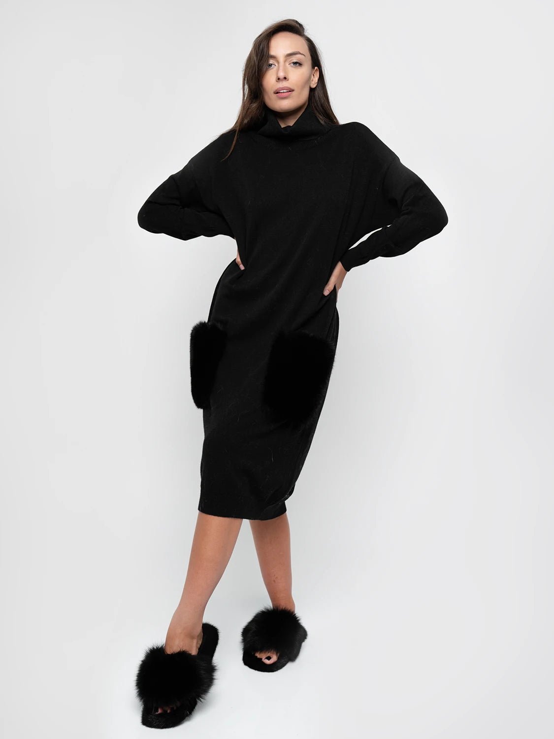 Robe longue - poches de renard noir