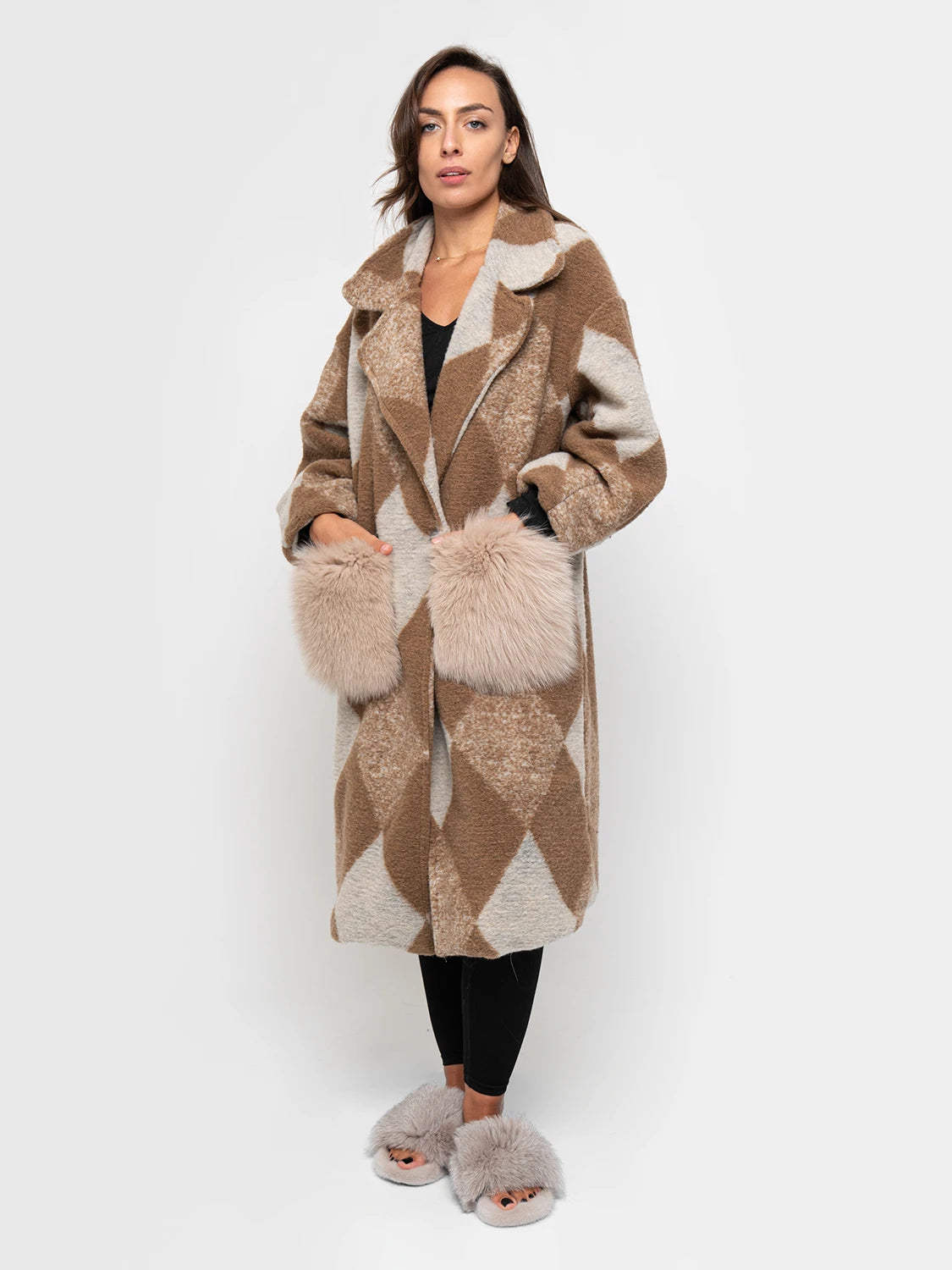 COAT - pockets in bicolor beige fox