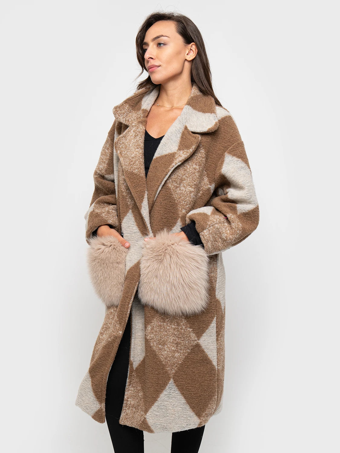 CAPPOTTO - tasche in volpe beige bicolor