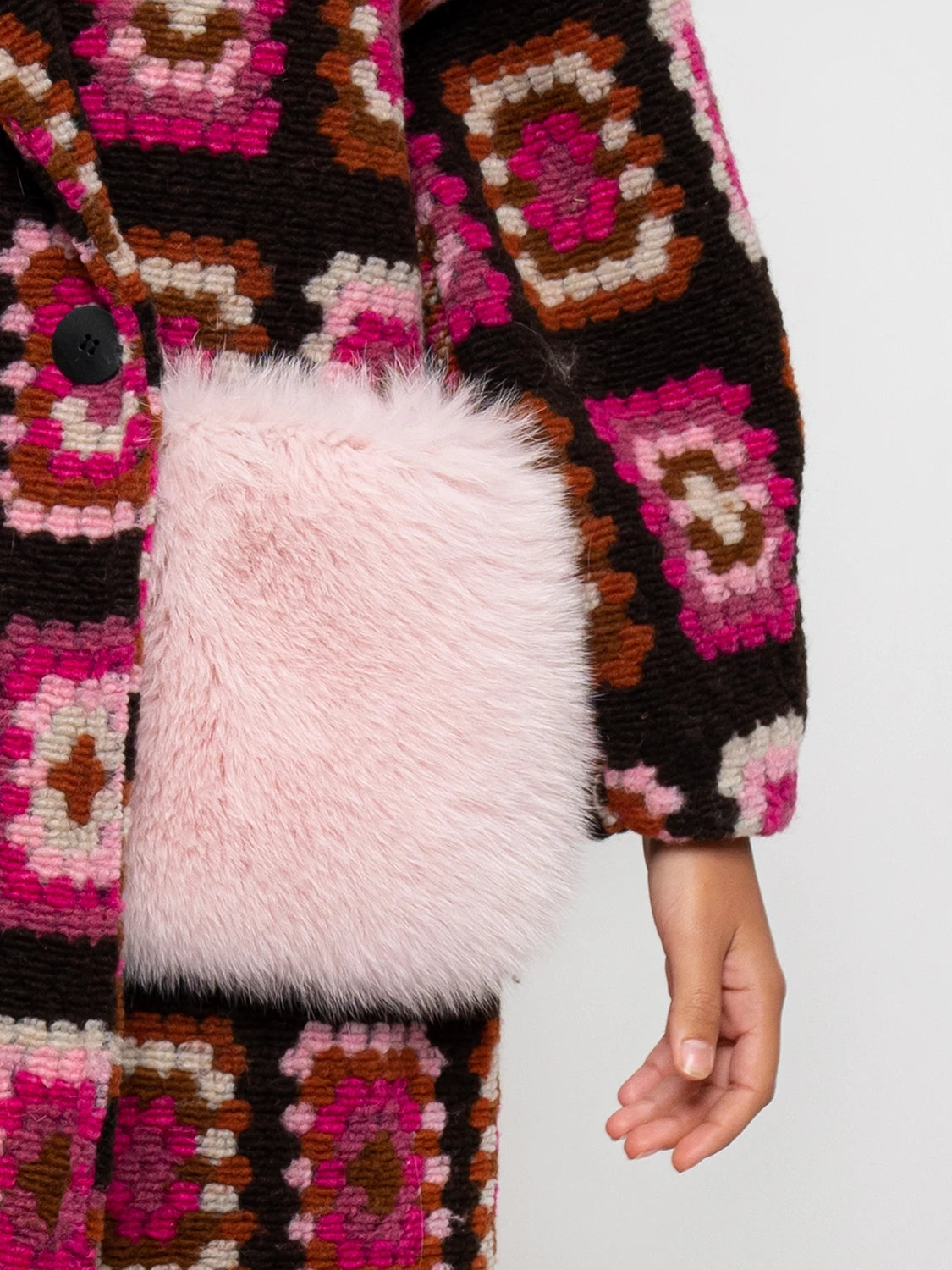 CAPPOTTO - tasche in volpe fucsia & marrone